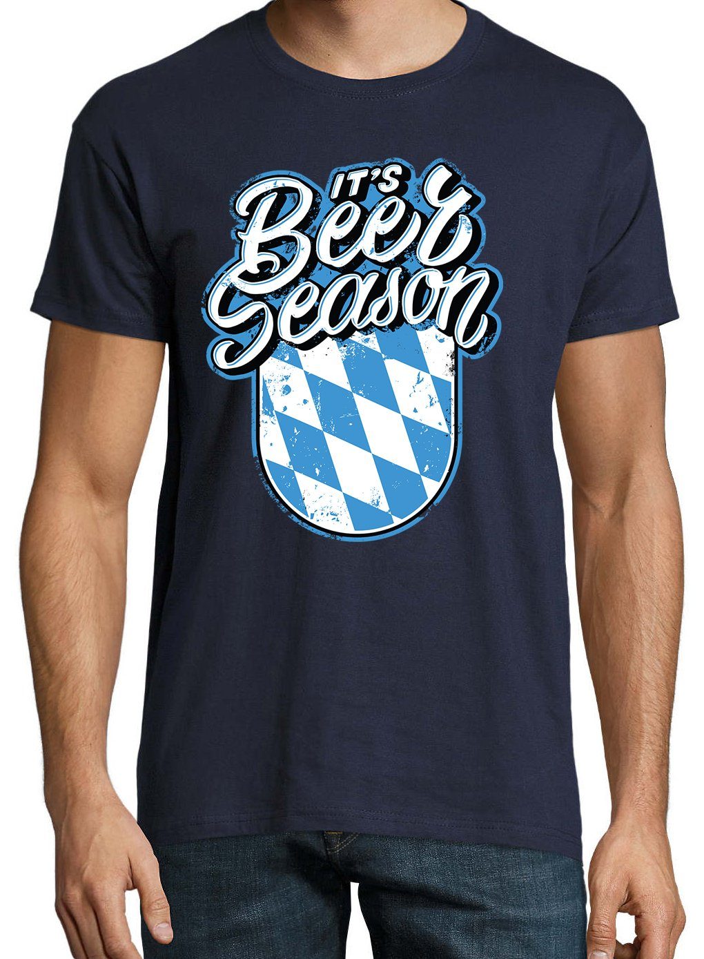 Frontprint Season trendigem Shirt Navyblau Youth Beer T-Shirt Designz Bayern mit Herren