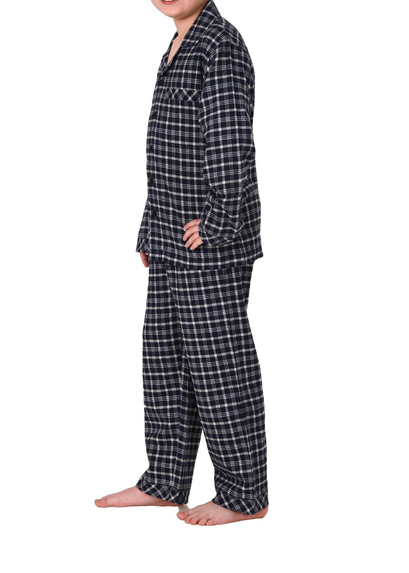 Normann Pyjama Jungen Flanell Pyjama langarm Schlafanzug in Karo Optik zum knöpfen – Bild 2 von 3