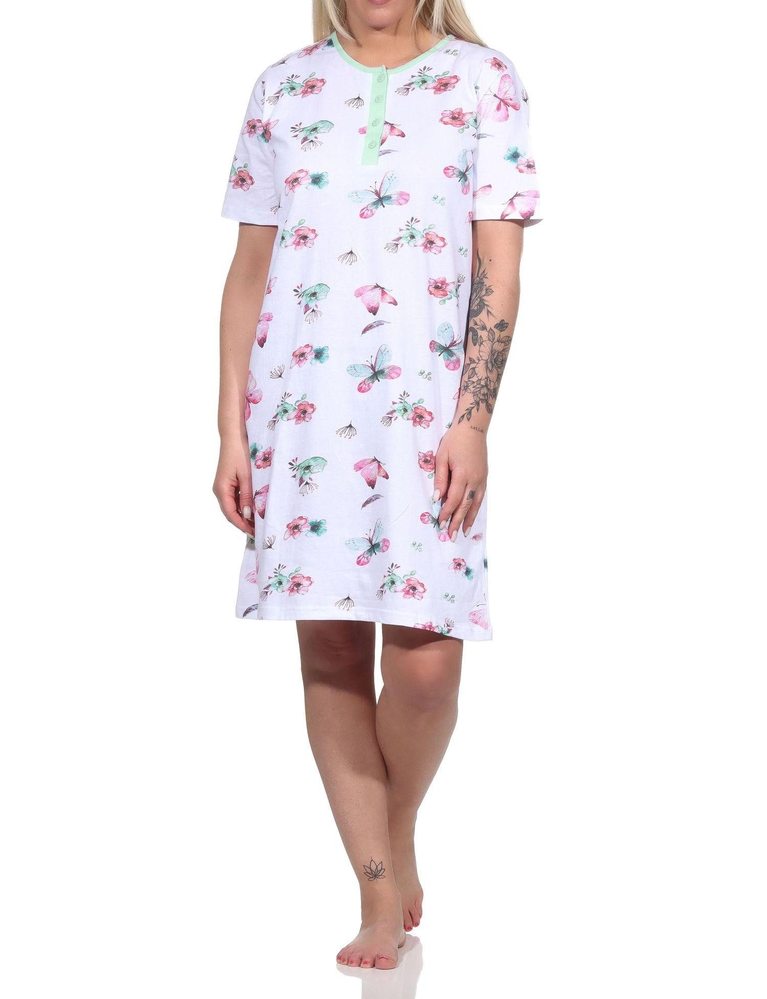 Normann Nachthemd Normann Damen kurzarm Nachthemd in floralem Schmetterlings Print