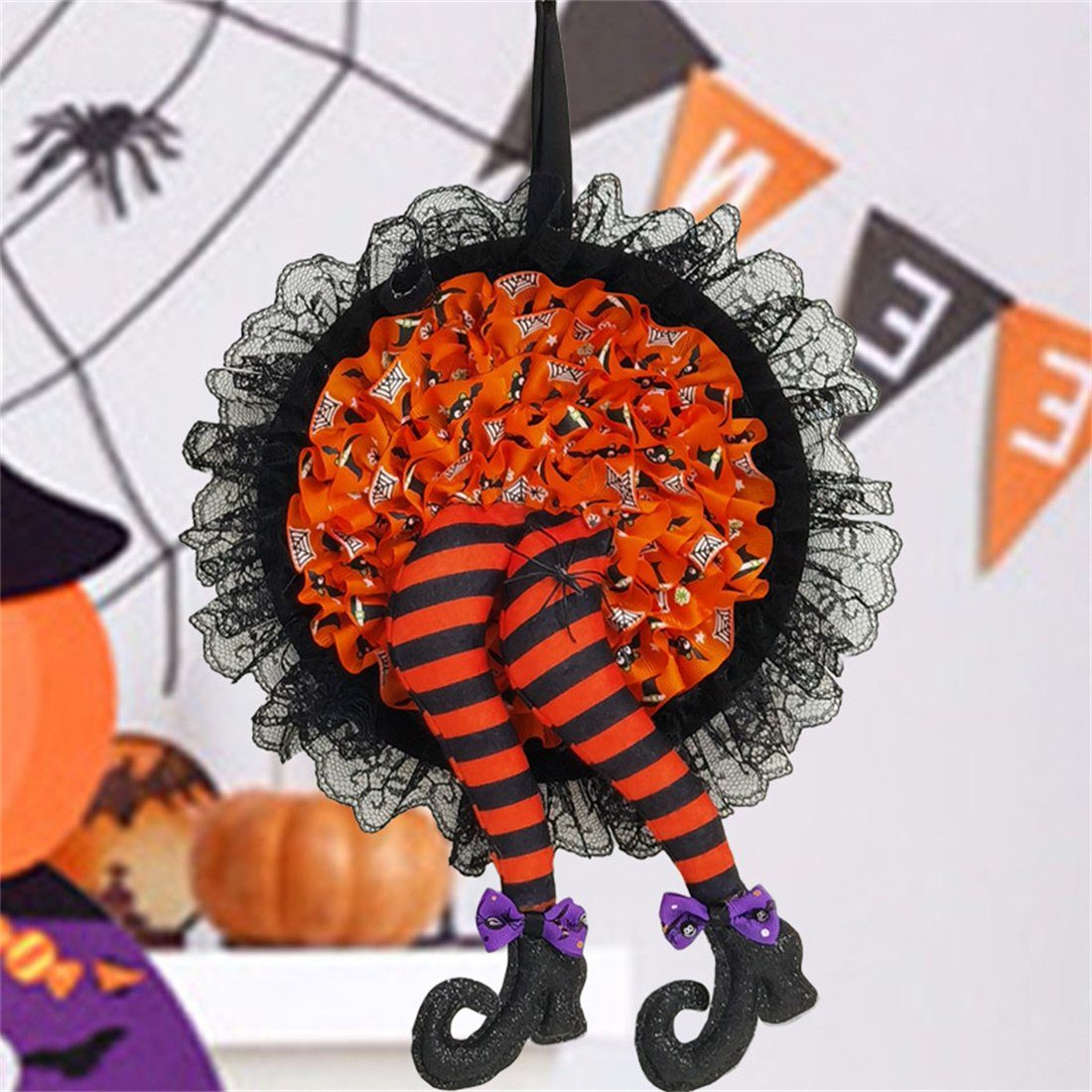 Kunstgirlande Halloween Anhänger,Hexe Requisiten, Kranz Dress DÖRÖY orange Up Anhänger,Party Beine