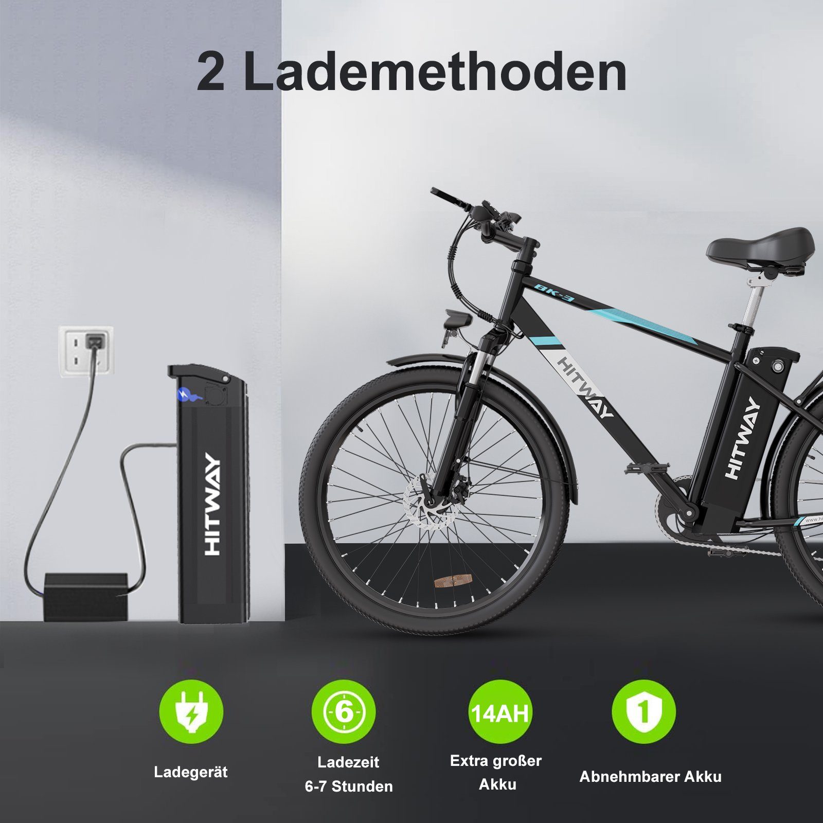 Gang, Kettenschaltung, 26 Heckmotor, innerhalb 7 Heckmotor, HITWAY Damen 250W, Zoll E-Bike SHIMANO, Elektrofahrrad für 14AH und Elektrofahrrad cm, - 190 7 170 StVZO der Gang Herren 36V,