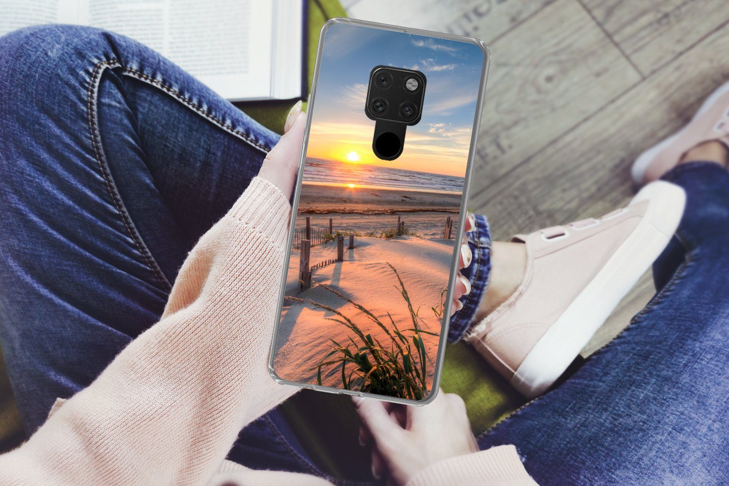 MuchoWow Handyhülle für Huawei P40 Lite Strand - Meer - Düne - Sonnenuntergang - Landschaf, Handy Case, Silikon, Bumper Case Dünn