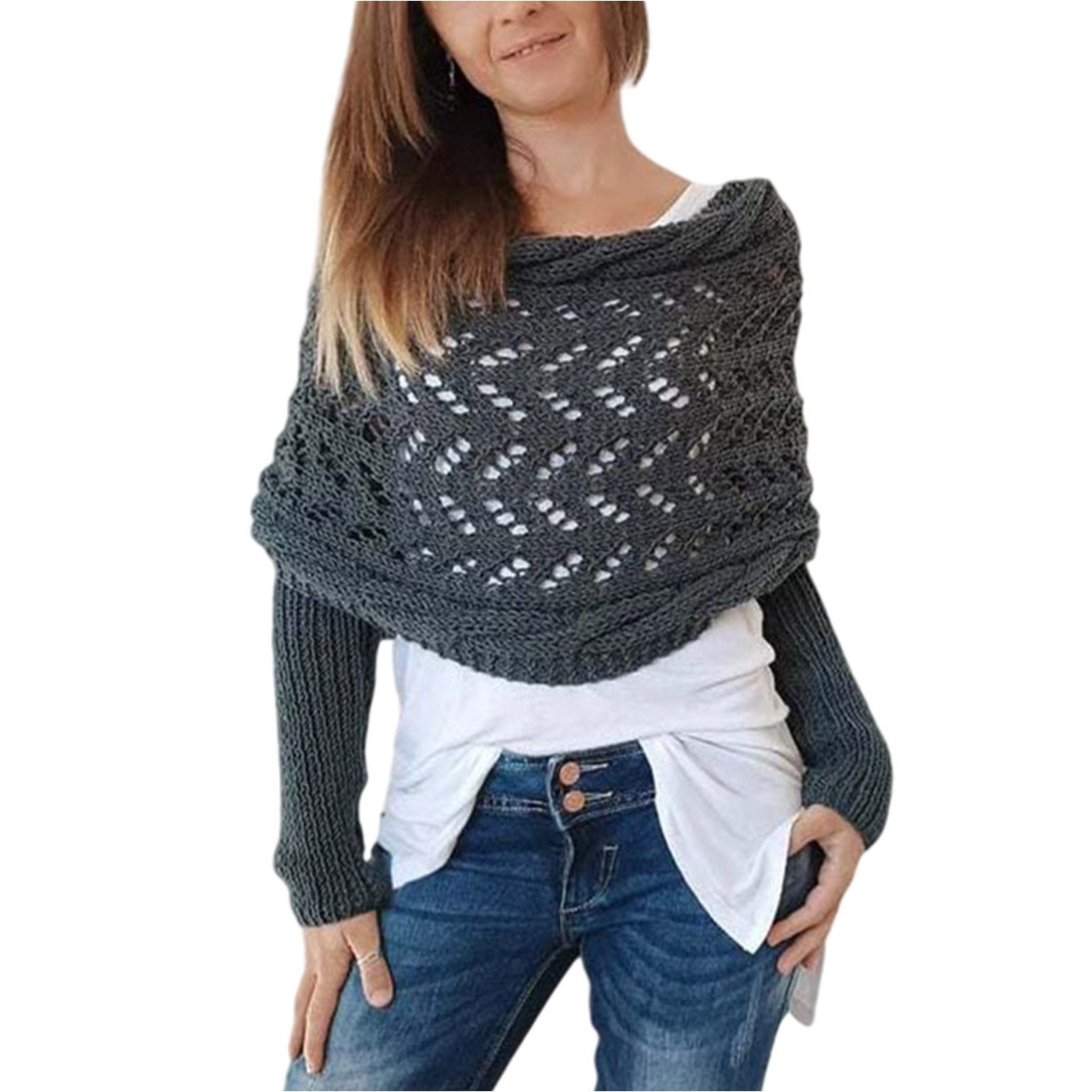 Refttenw Schal mit Ärmeln Damen WickelPullover günstig online kaufen