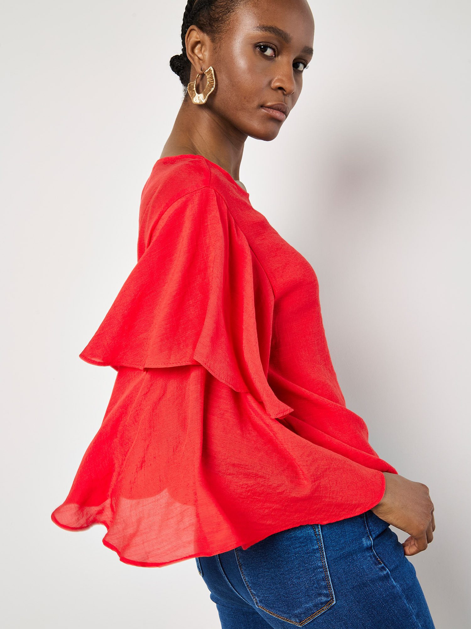 Apricot Blusenshirt Chiffonblusentop mit gerüschten Armen