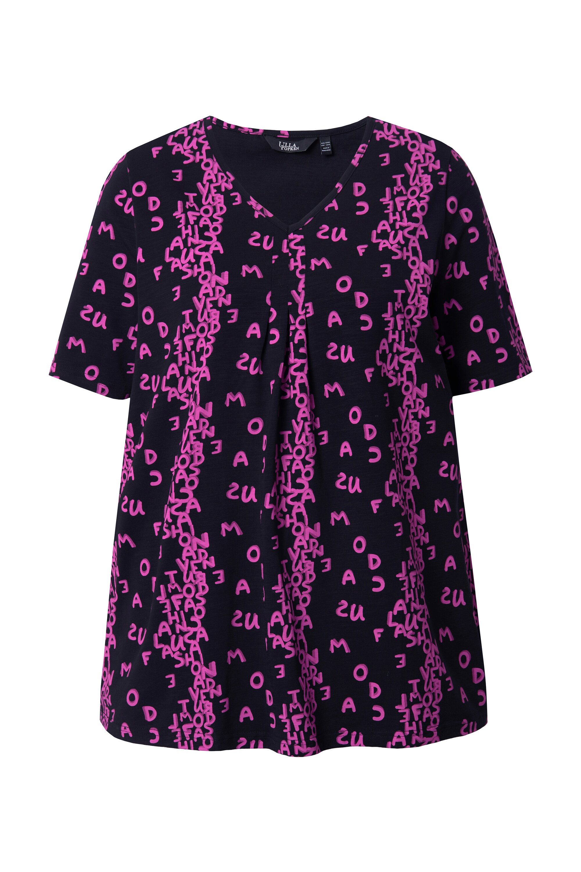 Ulla Popken Longsleeve T-Shirt Buchstaben A-Linie V-Ausschnitt Halbarm günstig online kaufen