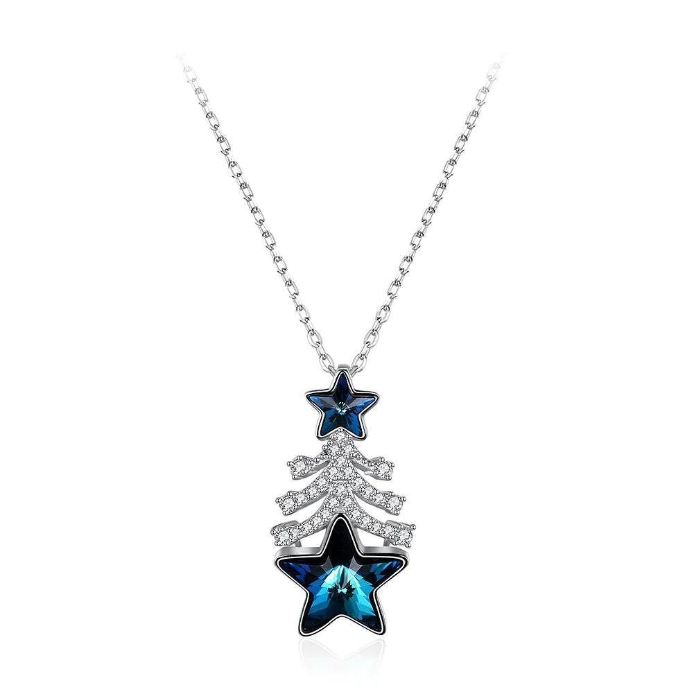 Invanter Kette mit Anhänger S925 Weihnachtsbaum Stern Kristall Halskette