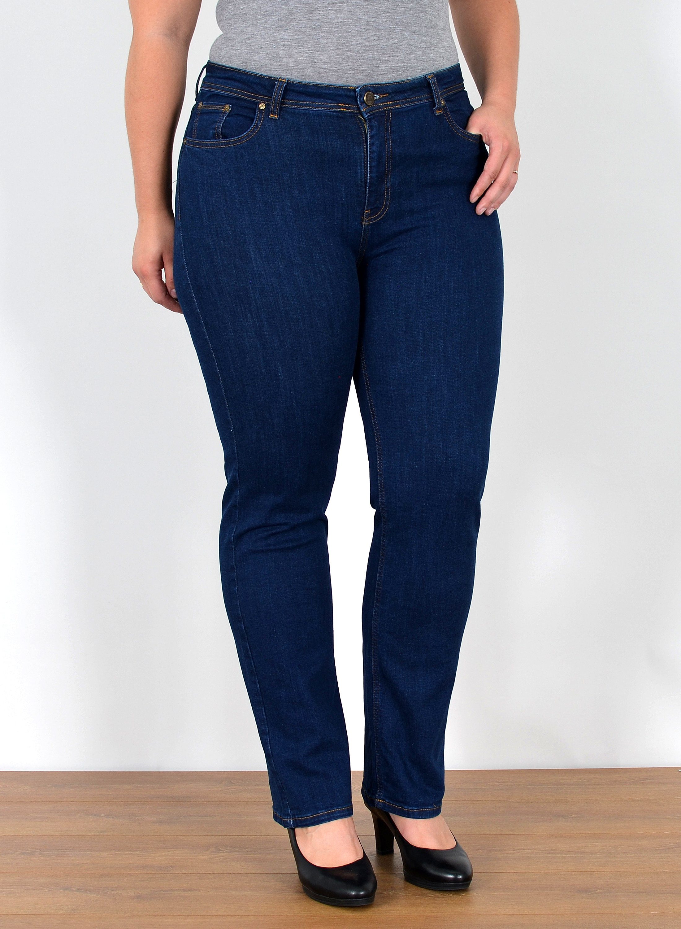 ESRA Straight-Jeans Damen Jeanshose Gerader Schnitt Stretch Hose hoher Bund günstig online kaufen