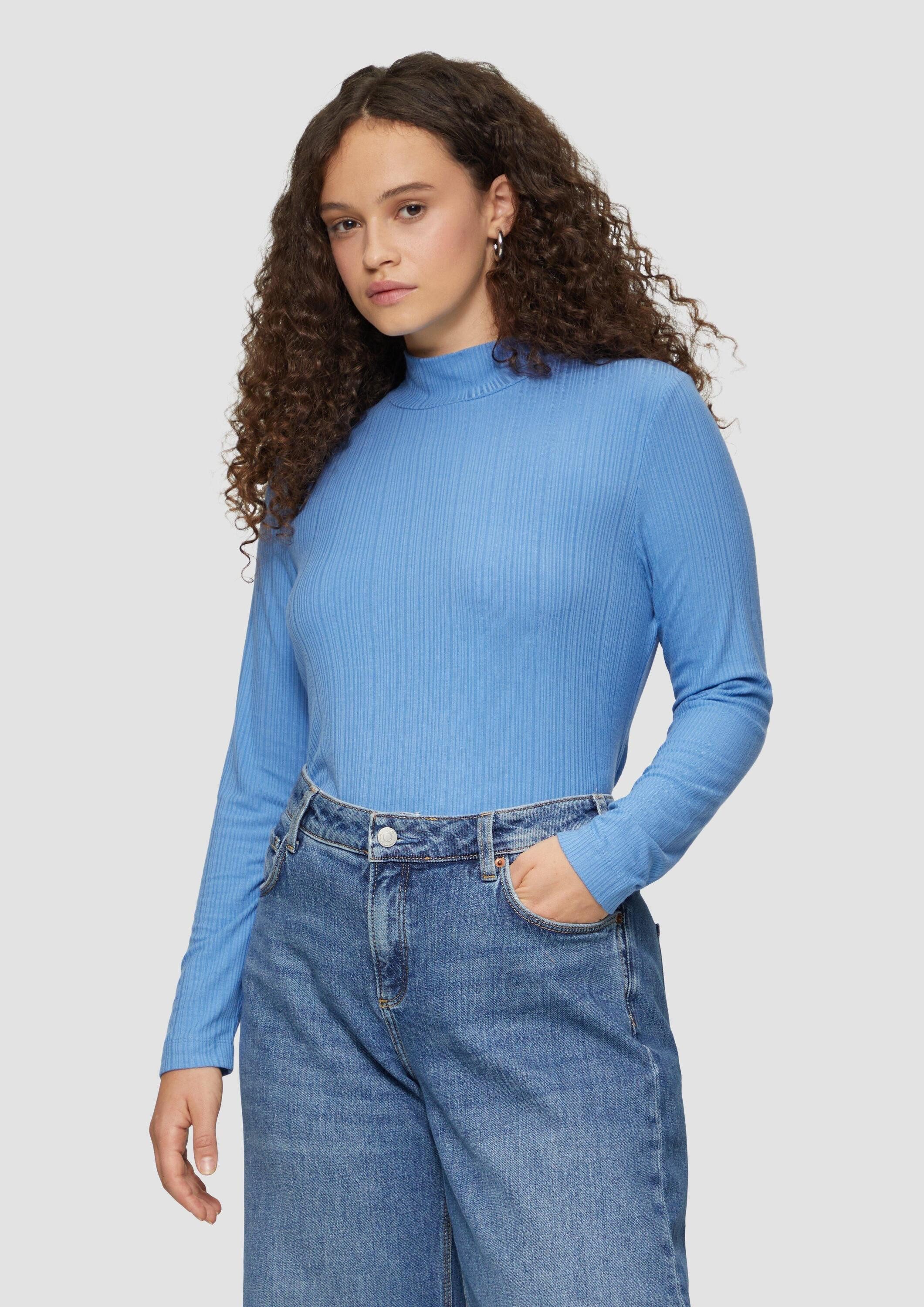 QS Langarmshirt T-Shirt Rippshirt im Slim Fit aus Viskosemix günstig online kaufen