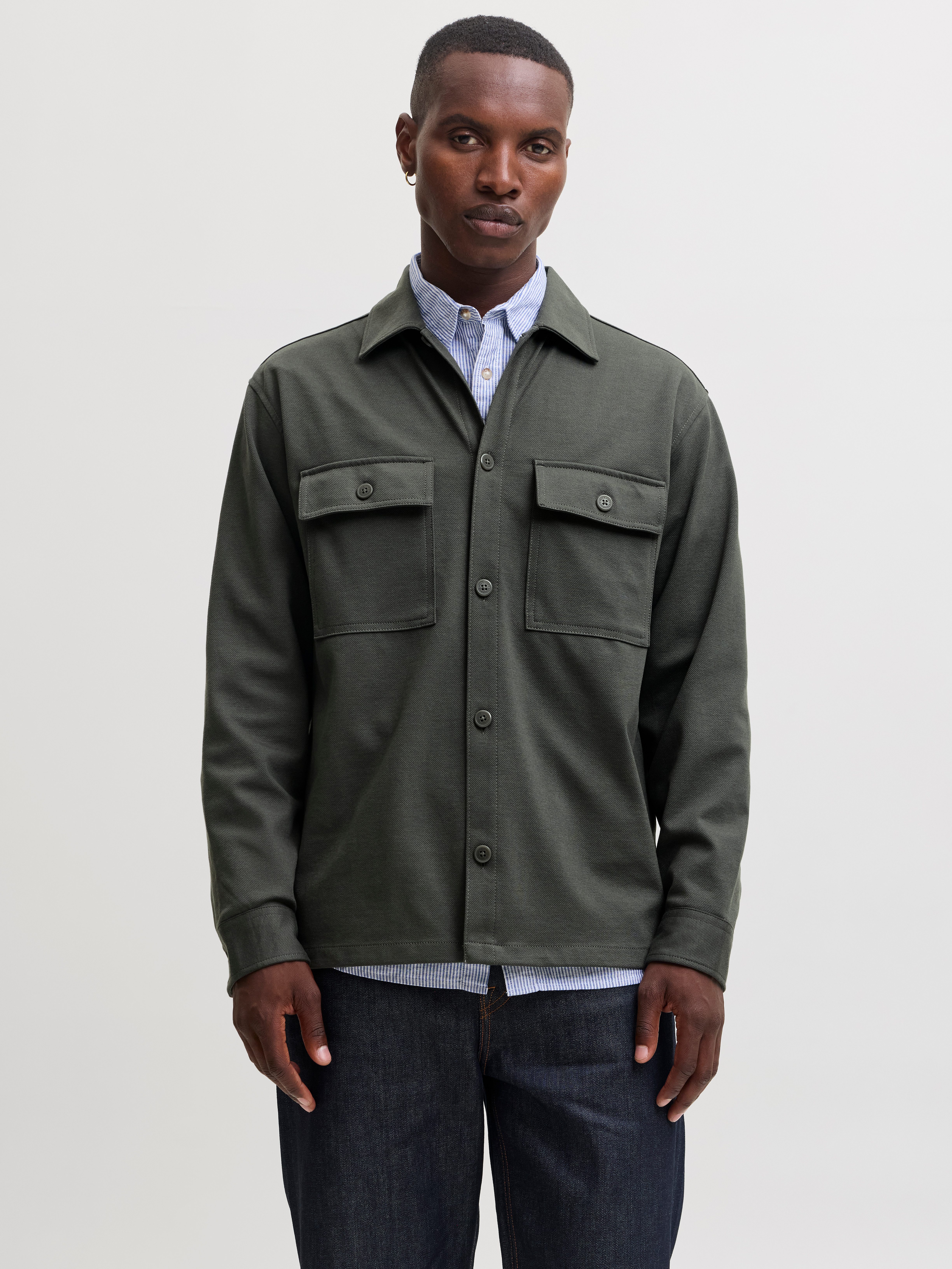 Jack & Jones Langarmhemd JJWILLIAM SWEAT OVERSHIRT LS NOOS Materialmix, Sweatmaterial, locker geschnitten