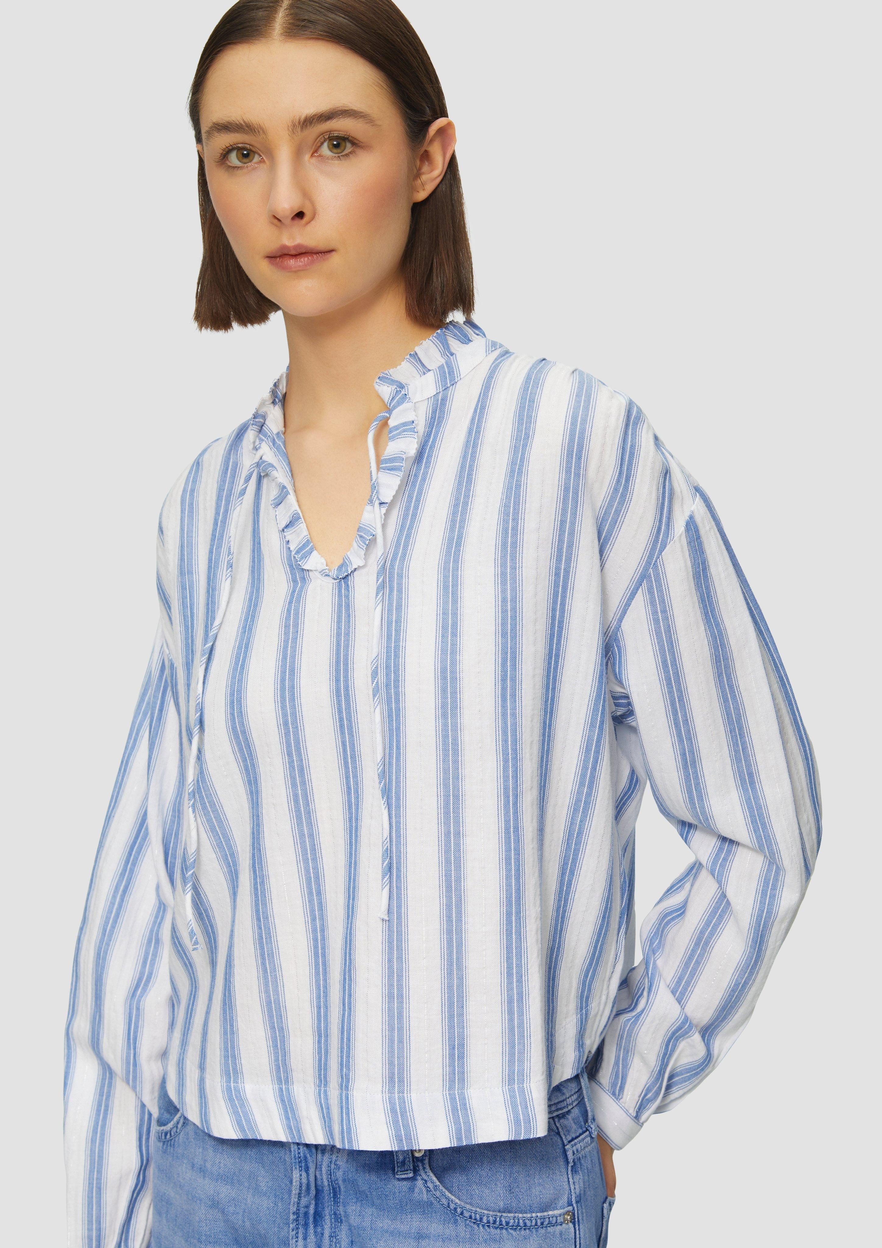 Langarmbluse Bluse mit Rüschen und Glitzergarn