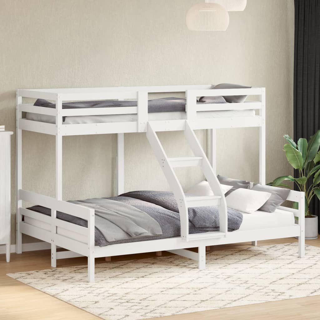 Bett Etagenbett Weiß 207x145,5x145 cm aus massivem Kiefernholz