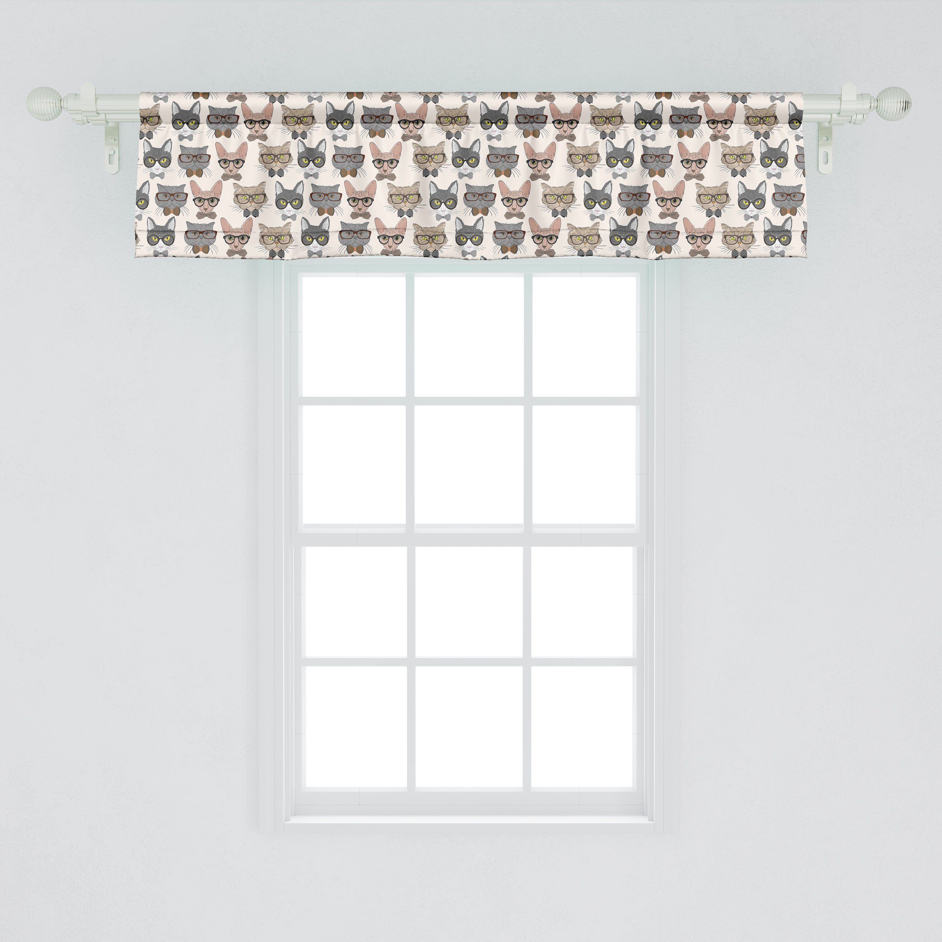 Scheibengardine Vorhang Volant Stangentasche, Schlafzimmer Küche Katze mit Hipster-Nerd Microfaser, Abakuhaus, für Charaktere Dekor