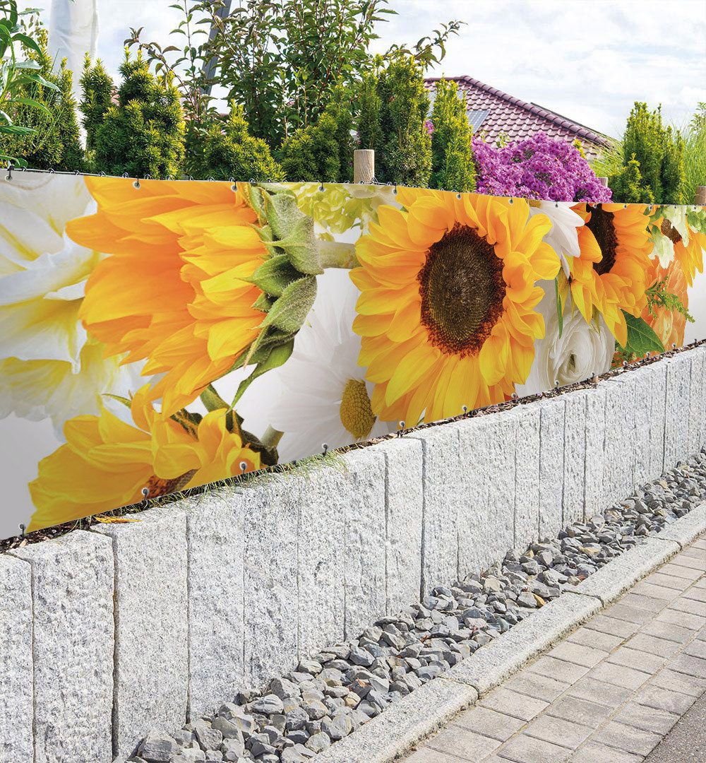 Thumbnail - MyMaxxi Sichtschutzzaunmatten Zaunbanner Farbenfroher Blumenstrauß mit Sonnenblumen Sichtschutz Zaun, (Bambus grün)