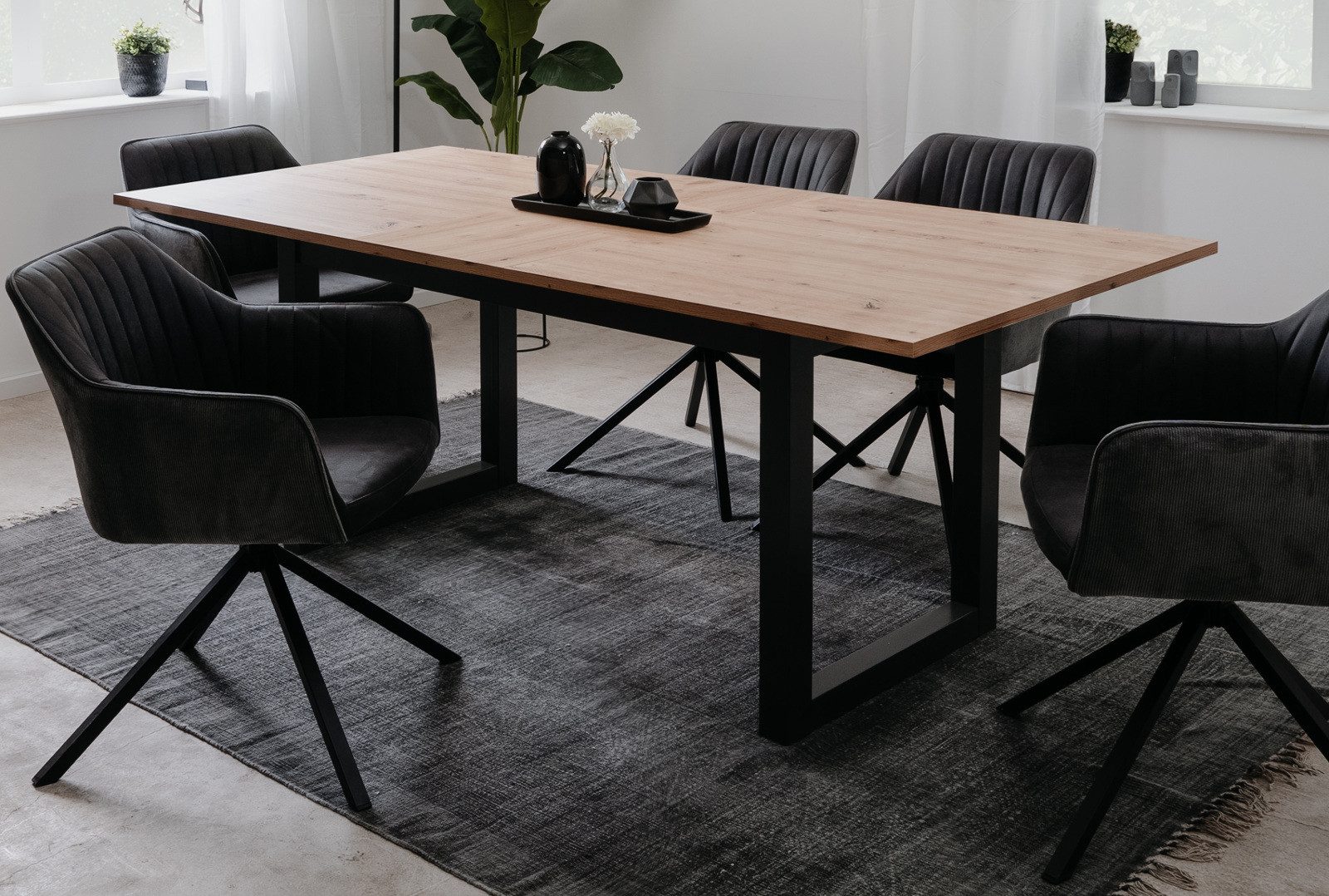 Furn.Design Esstisch Malta (Küchentisch in Anthrazit und Eiche Artisan, ausziehbar 160 - 200 cm), bis 8 Personen