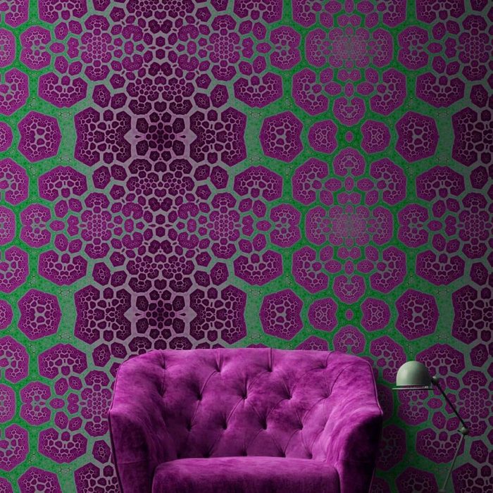 living walls Fototapete Große Vliestapete XXL Fototapete abstrakt violett Lila Grün 4m x 2.7m by Patel Tapete fractal