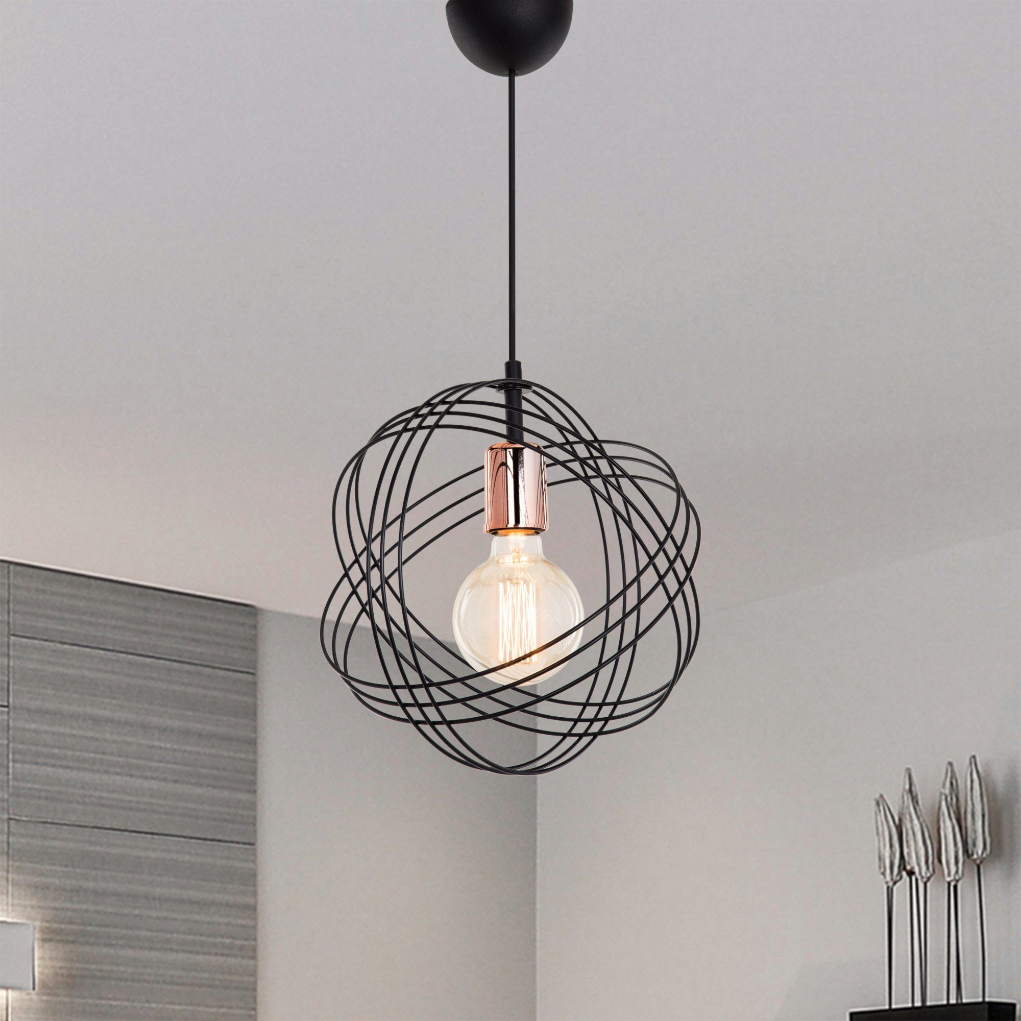 lux.pro 1xE27 Hove Metall ohne Leuchtmittel, Wohnzimmerlampe / Schwarz Pendelleuchte Kupfer Hängeleuchte,