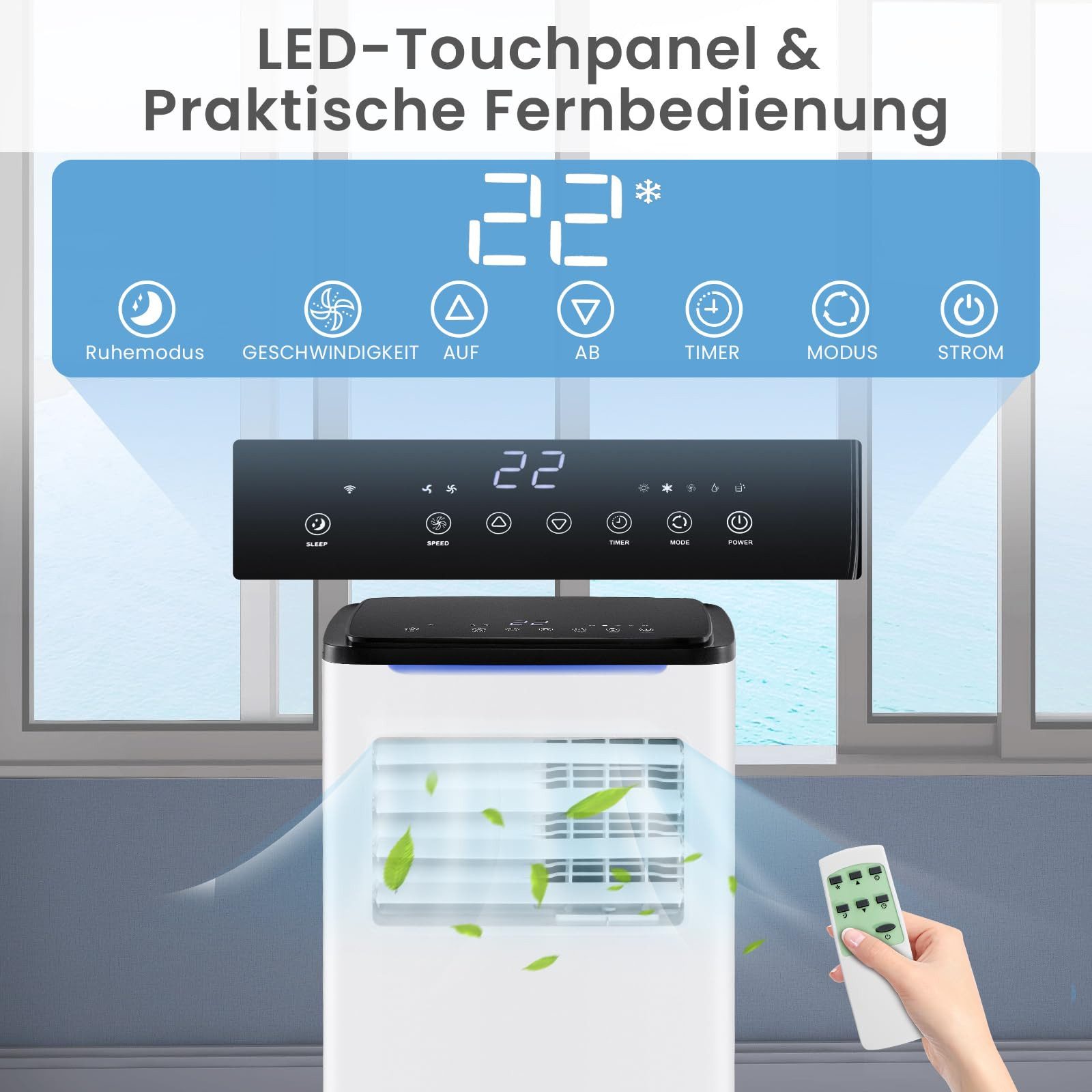 COSTWAY 4-in-1-Klimagerät, 9000BTU Klimaanlage bis 60m³, 42L/Tag, mit APP