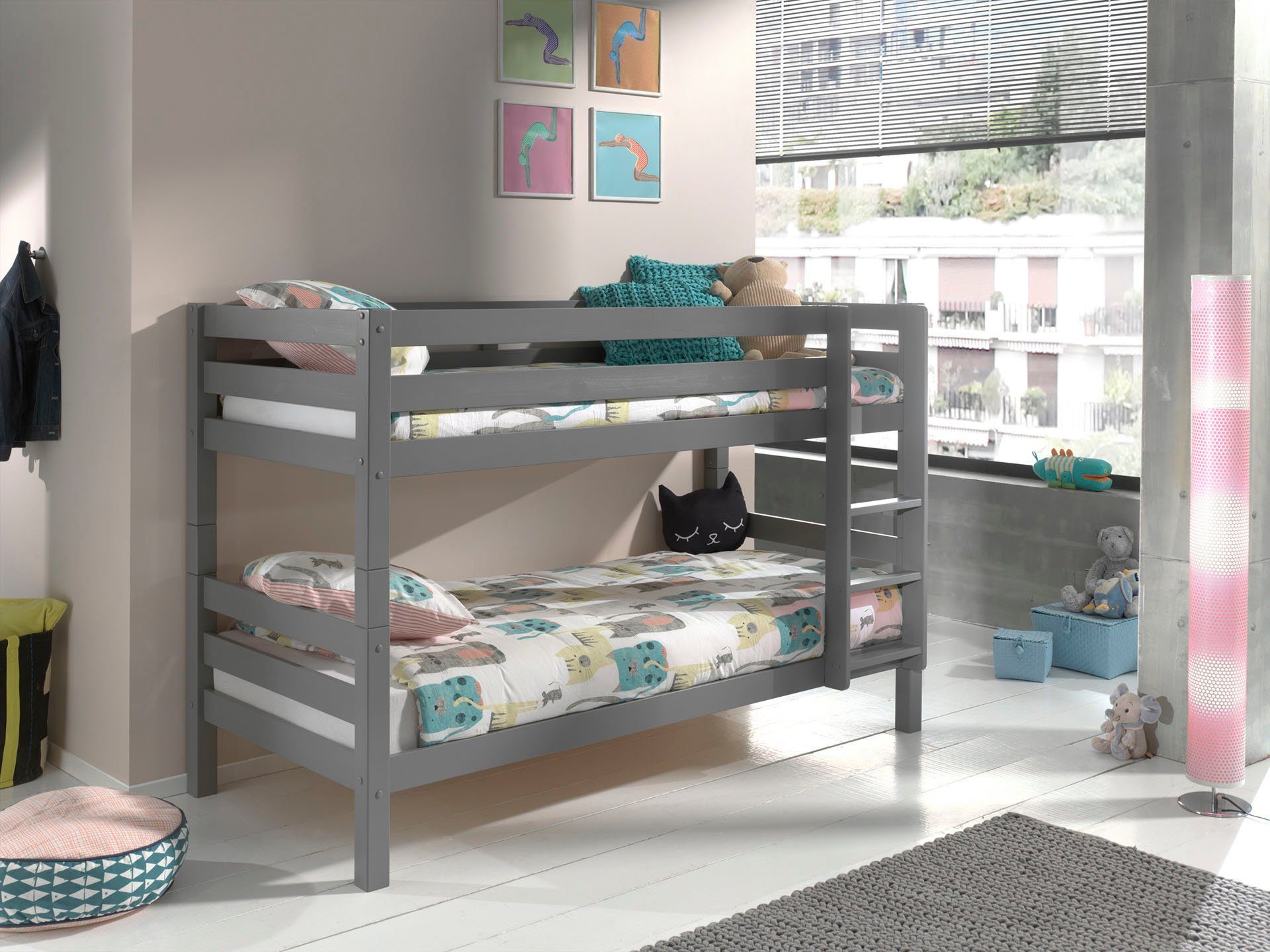 massiv Kiefer Pino, grau optional lackiert Etagenbett mit Vipack Bettschublade