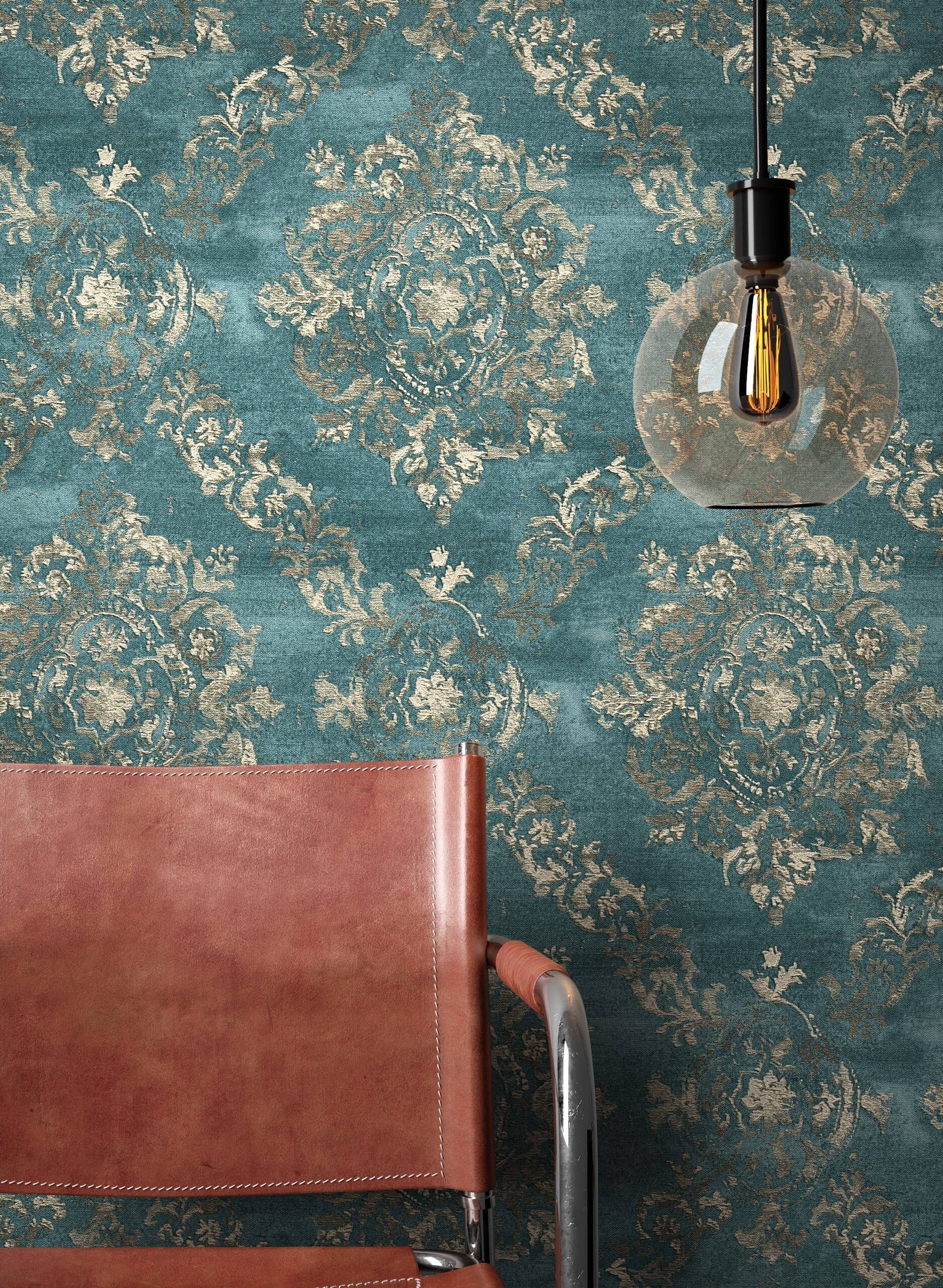 Newroom Vliestapete, Blau Tapete Barock Ornament günstig online kaufen