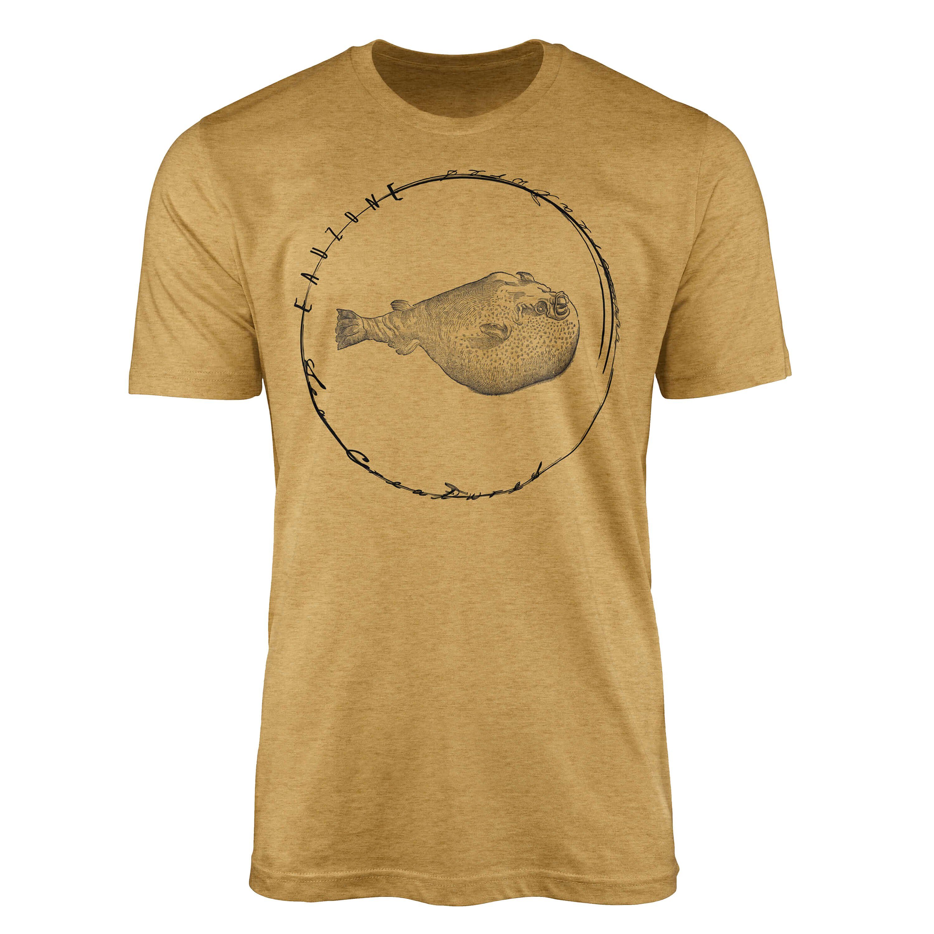 Sinus Art T-Shirt T-Shirt Tiefsee Fische - Serie: Sea Creatures, feine Struktur und sportlicher Schnitt / Sea 089 Antique Gold