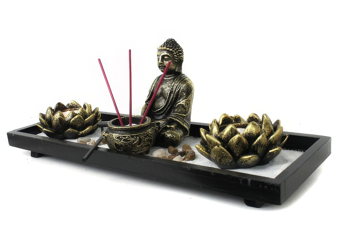 Yudu Buddhafigur Zen-Garten mit Buddhafigur mit Teelicht Rauchstab Nr:YH-019b