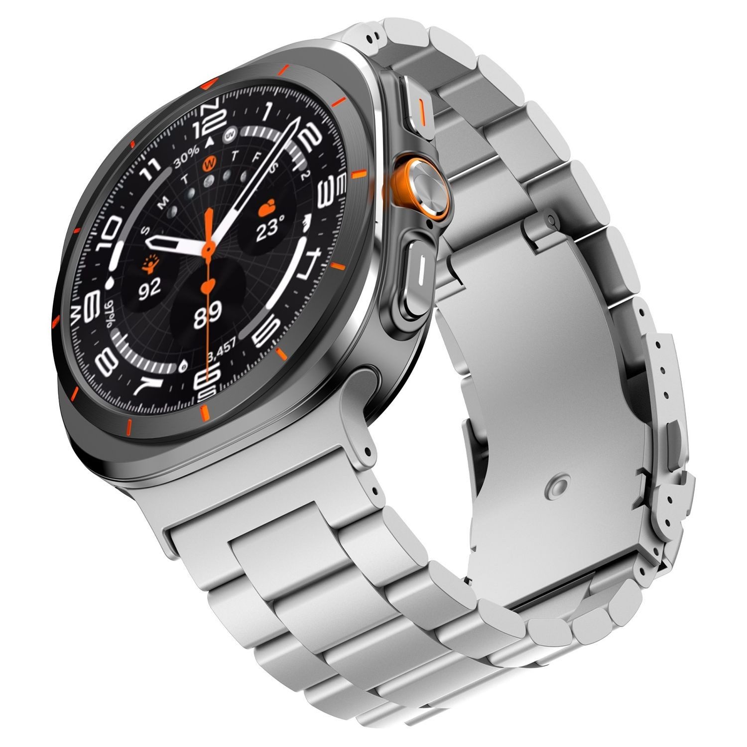 Wigento Smartwatch-Armband Für Samsung Galaxy Watch Ultra 47mm Three Bead Metall Armband Silber, Titanlegierung Armband, verstellbare Länge, schweiß- und wasserfest.