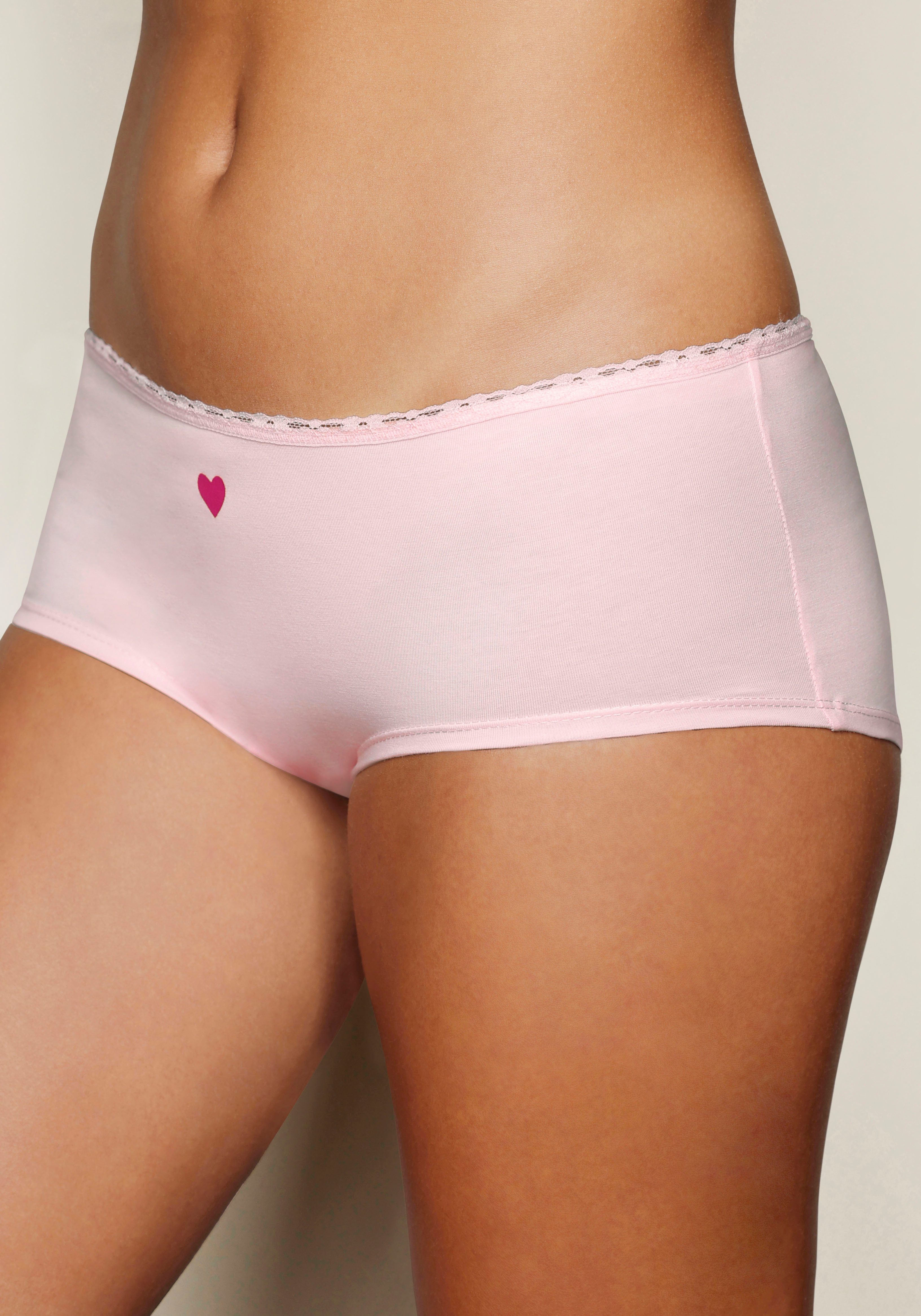 LASCANA Panty Geschenk Box (5er-Pack) mit süßen Herzchen-Prints und aus elastischer Baumwoll-Qualität