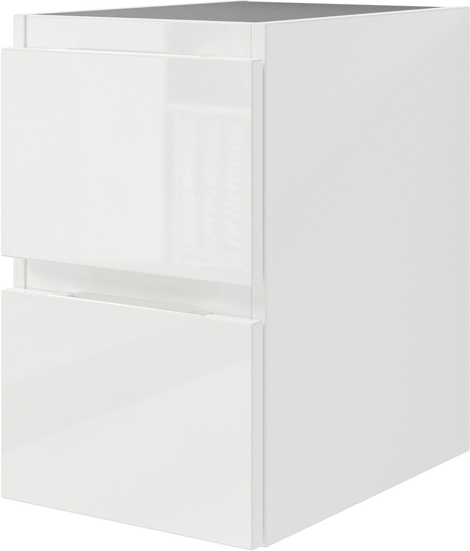 Saphir Waschtisch Serie 4035 Keramik-Aufsatzbecken mit Unterschrank, 88 cm breit, Waschplatz mit 4 Schubladen, Griffuge, Schneeweiß Glanz