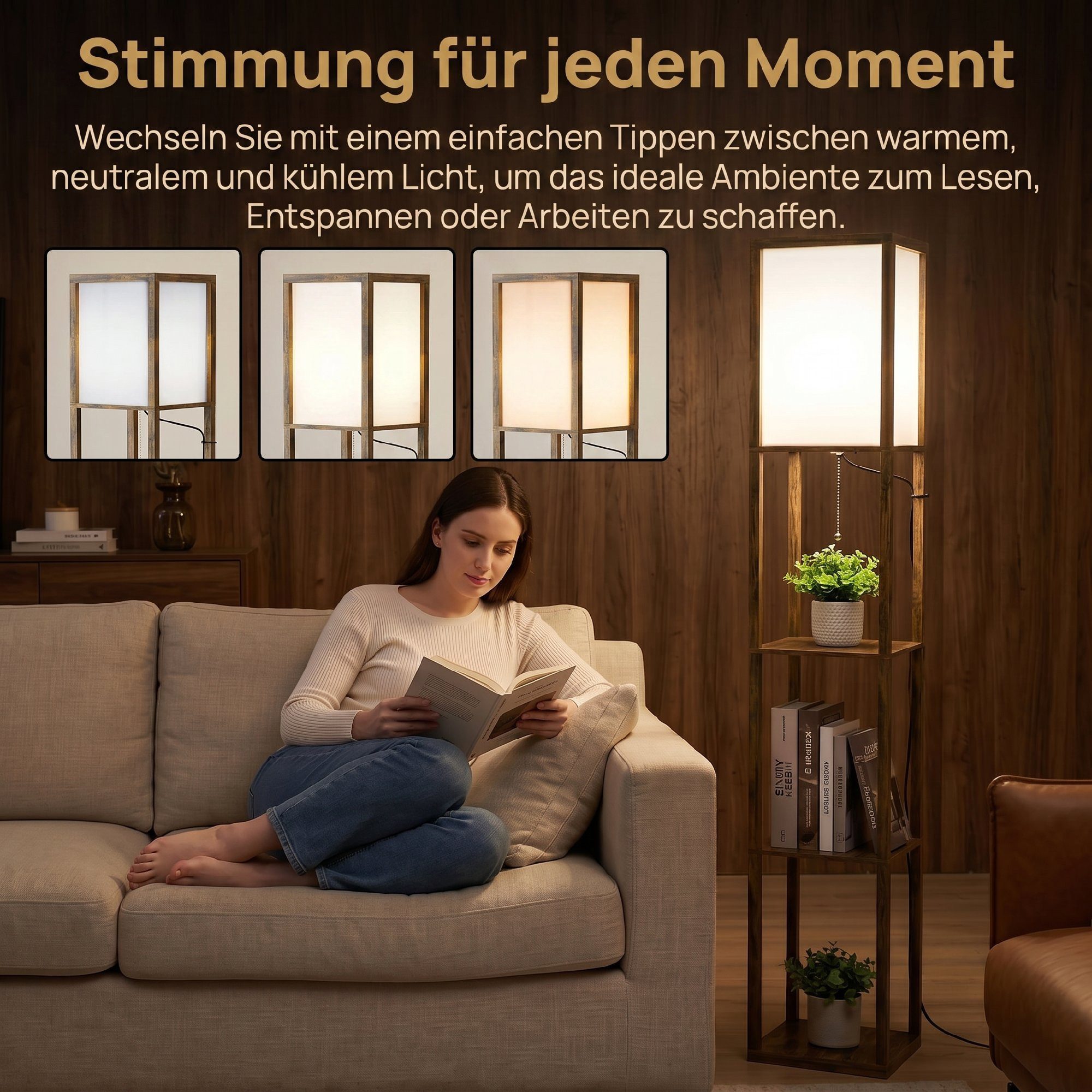 HOMCOM Stehlampe Stehlampe mit Regalen E27 40W Nachttischlampe Acryl Lampenschirm, Ablagefächer, Lichtquelle, Fußschalter, led, für Schlafzimmer, Arbeitszimmer, – Bild 4 von 5