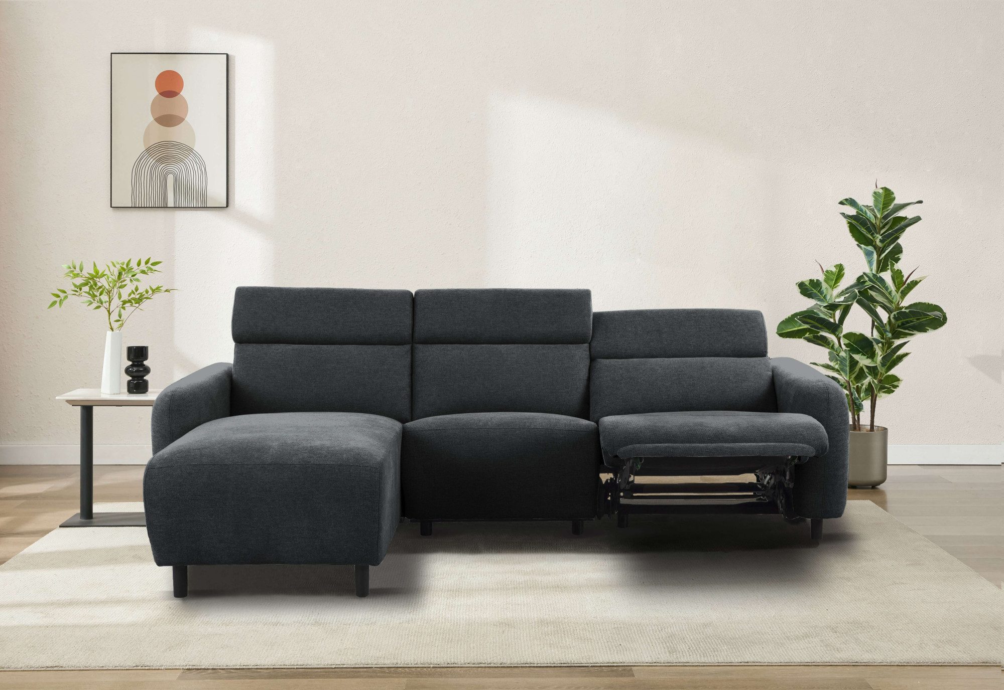 Home affaire Ecksofa SKAANE Struktur, L-Form, 274 cm, manuelle u. elektrische Funktion, rundes Design, Kopfteilverstellung, Federkernpolsterung