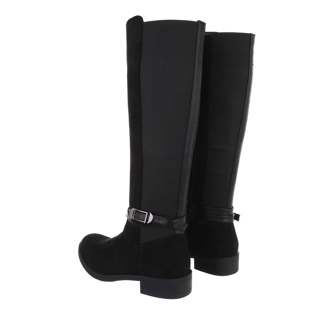 Ital-Design Damen Freizeit Stiefel Blockabsatz Flache Stiefel in Schwarz