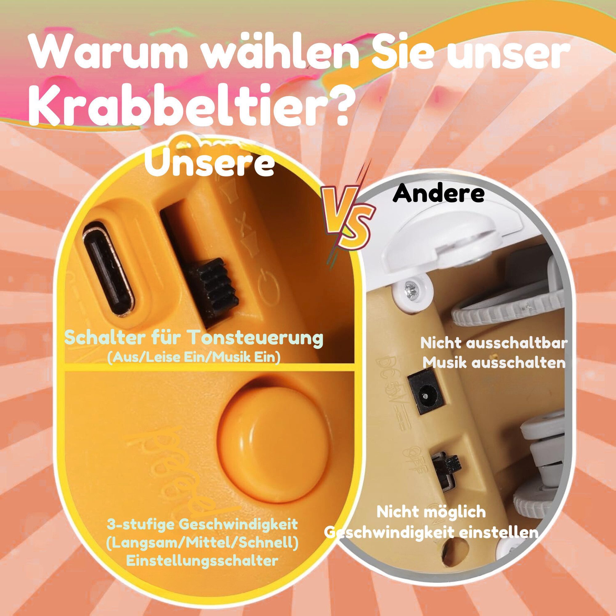 Vivitar Lernspielzeug Krabbe Baby Spielzeug, Kinderspielzeug Junge Mädchen (Lern- und Lehrspielzeug für Kinder, das Baby zum Krabbeln anregt, Baby Geschenk Junge Mädchen, bestes Geschenk für Baby), LED Lichtern, Musik, biegsamen Klauen, Hindernissen ausweichendem Sinn