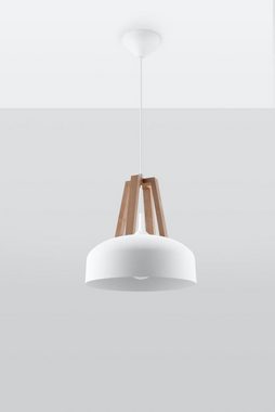 Licht-Erlebnisse Pendelleuchte MANILIA, ohne Leuchtmittel, Weiße Hängelampe Metall Holz rund Ø30cm Retro Design Esstisch Küche