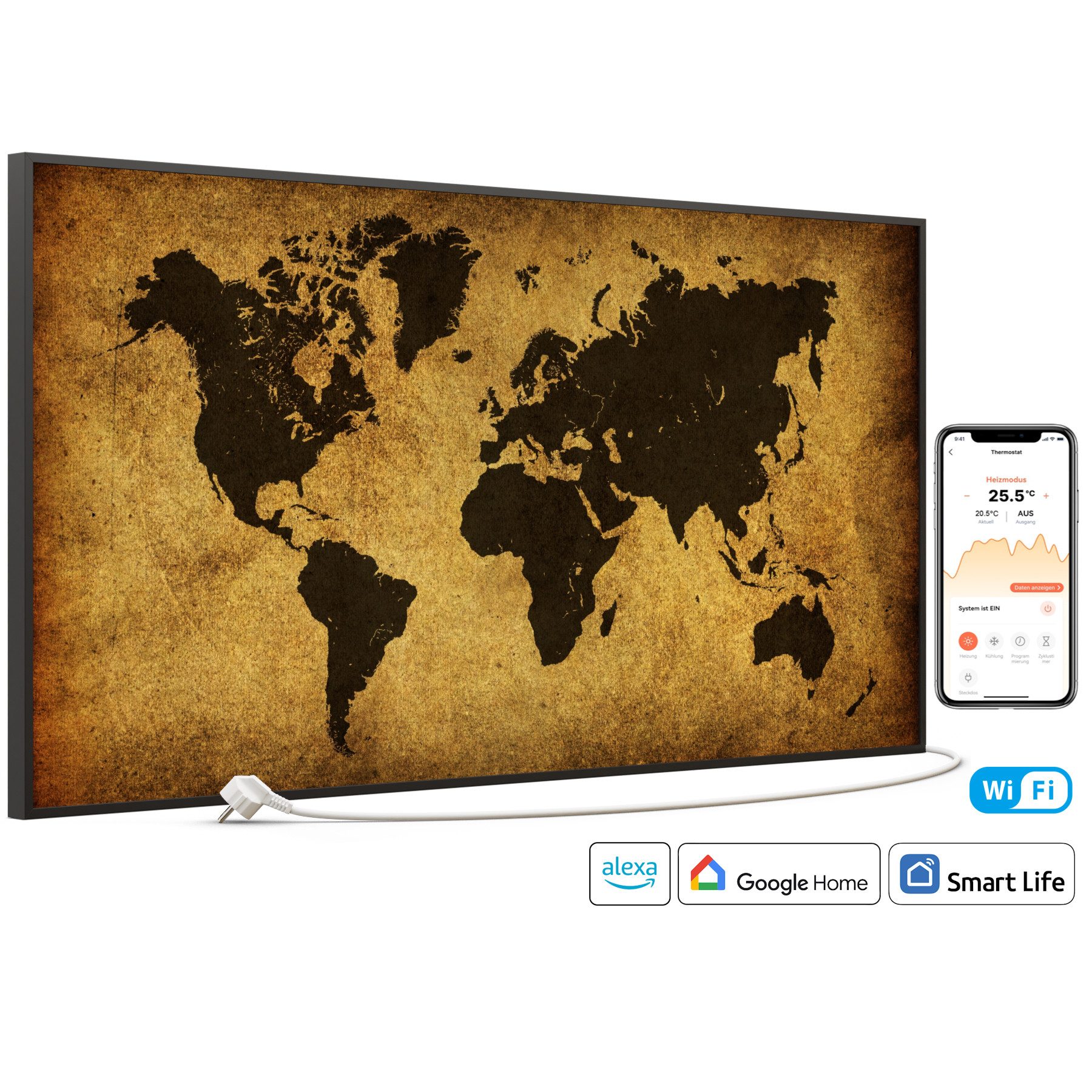 STEINFELD Heizsysteme Infrarotheizung Bild 750W, 120x60cm, Made in Germany, 7 Jahre Garantie, mit Thermostat, Schwarz