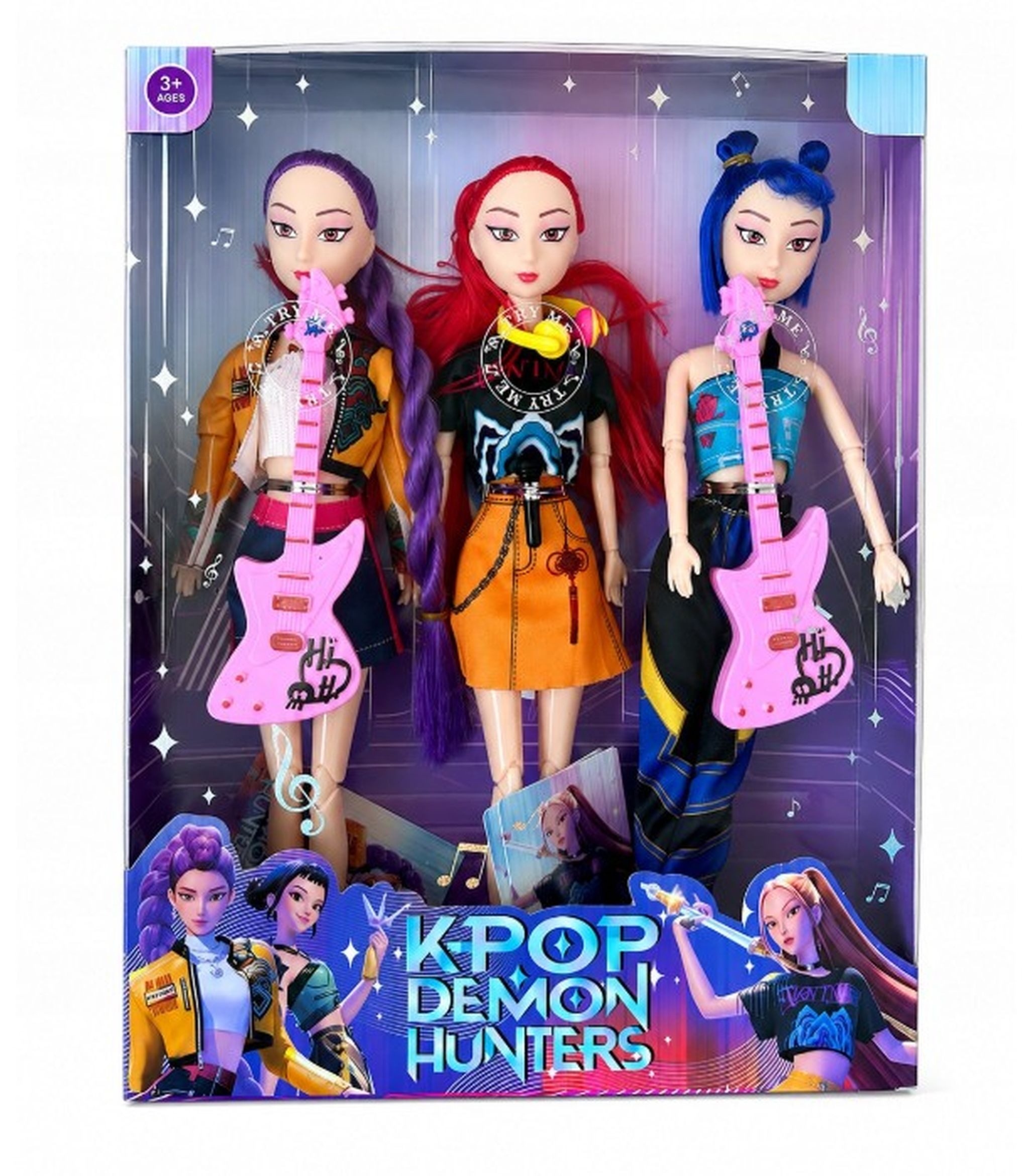 Babypuppe K-Pop Demon Hunters Puppen Set 3 Figuren Musik Licht 30 cm