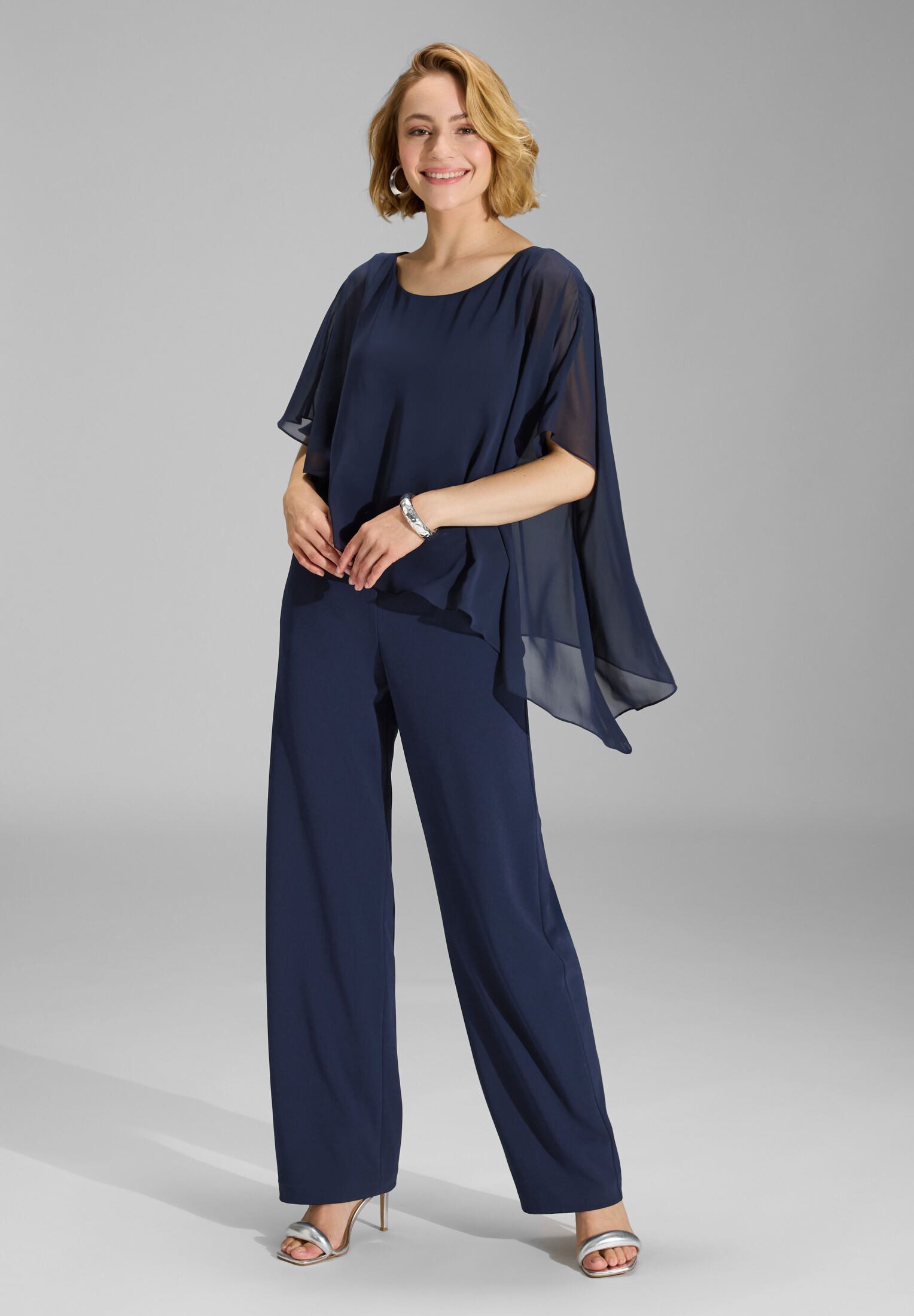 SWING Jumpsuit - Jumpsuit aus Crepe Jersey mit Chiffon Überwurf Oberteil in lockerer Passform