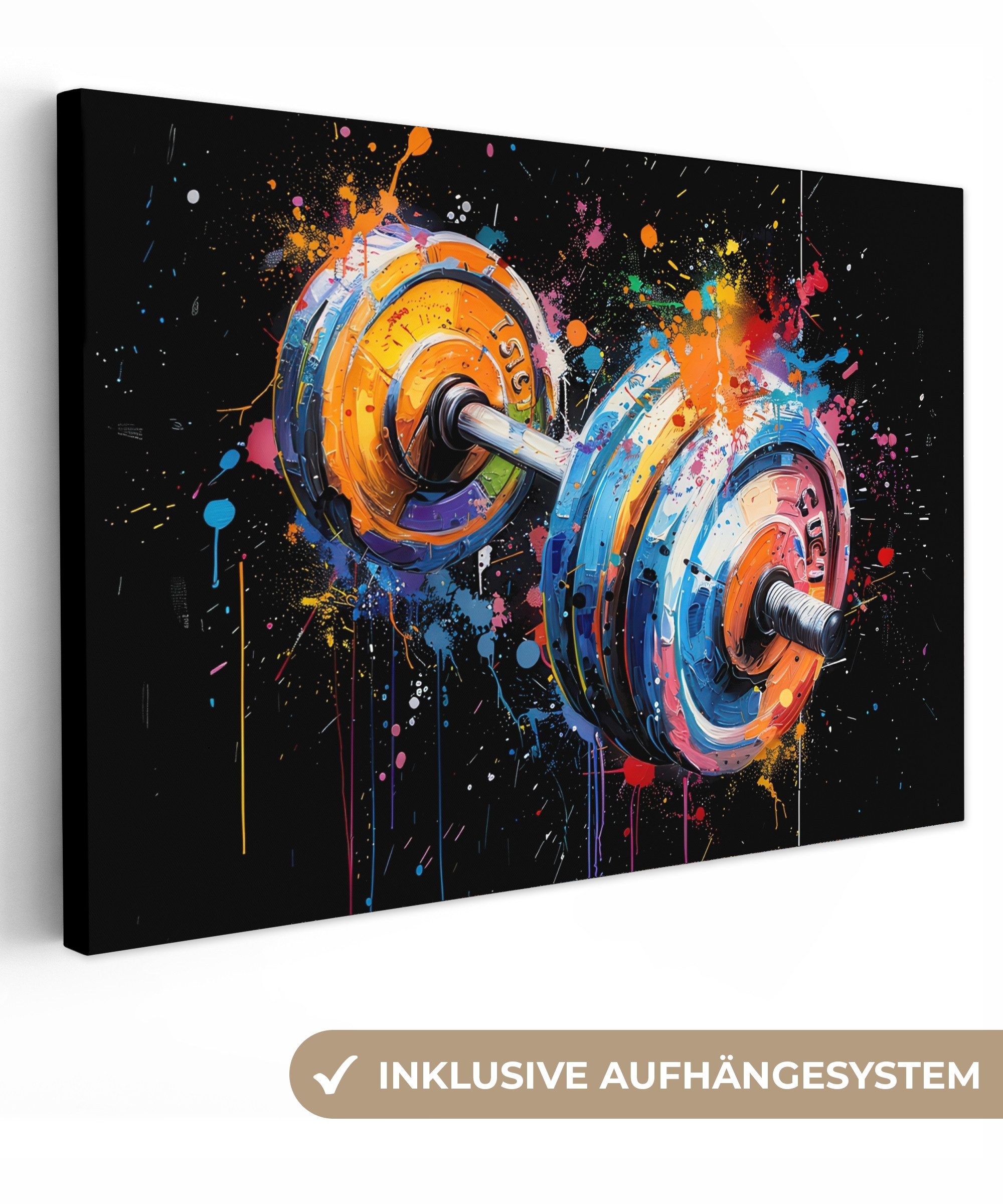 OneMillionCanvasses® Leinwandbild Graffiti - Sport - Fitness - Kurzhantel - Fitnessstudio, Fotodruck (1 St), Leinwand Bilder Klein, Wand Dekoration Aesthetic 30x20 cm