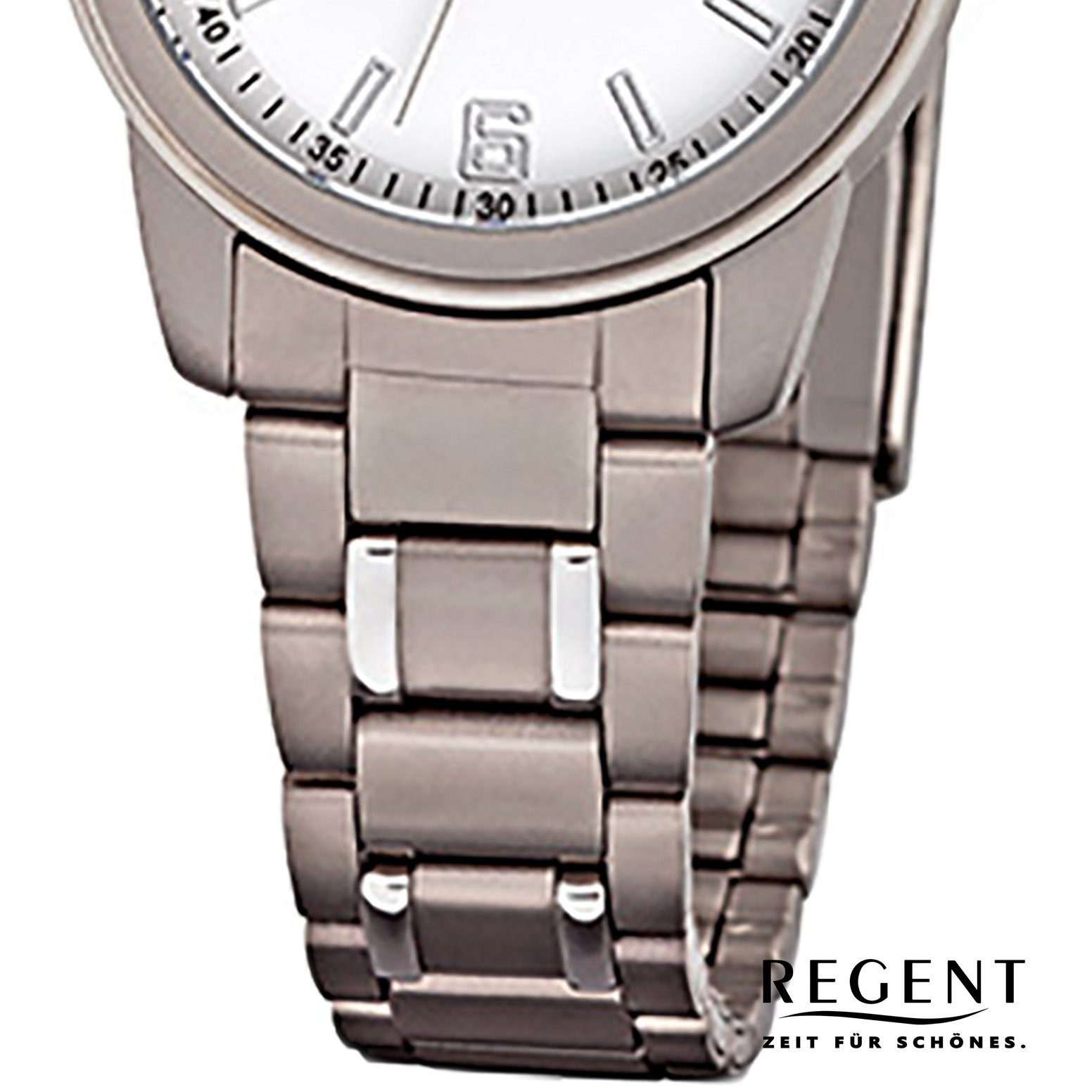 Regent Quarzuhr Regent (ca. Damen-Armbanduhr 27mm), Analog, silber Damen Titanarmband rund, grau klein Armbanduhr