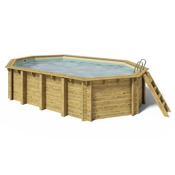 Paradies Pool Pool, Holzpool Cariba Platin 657x407x138cm, Folie sand 0,8mm