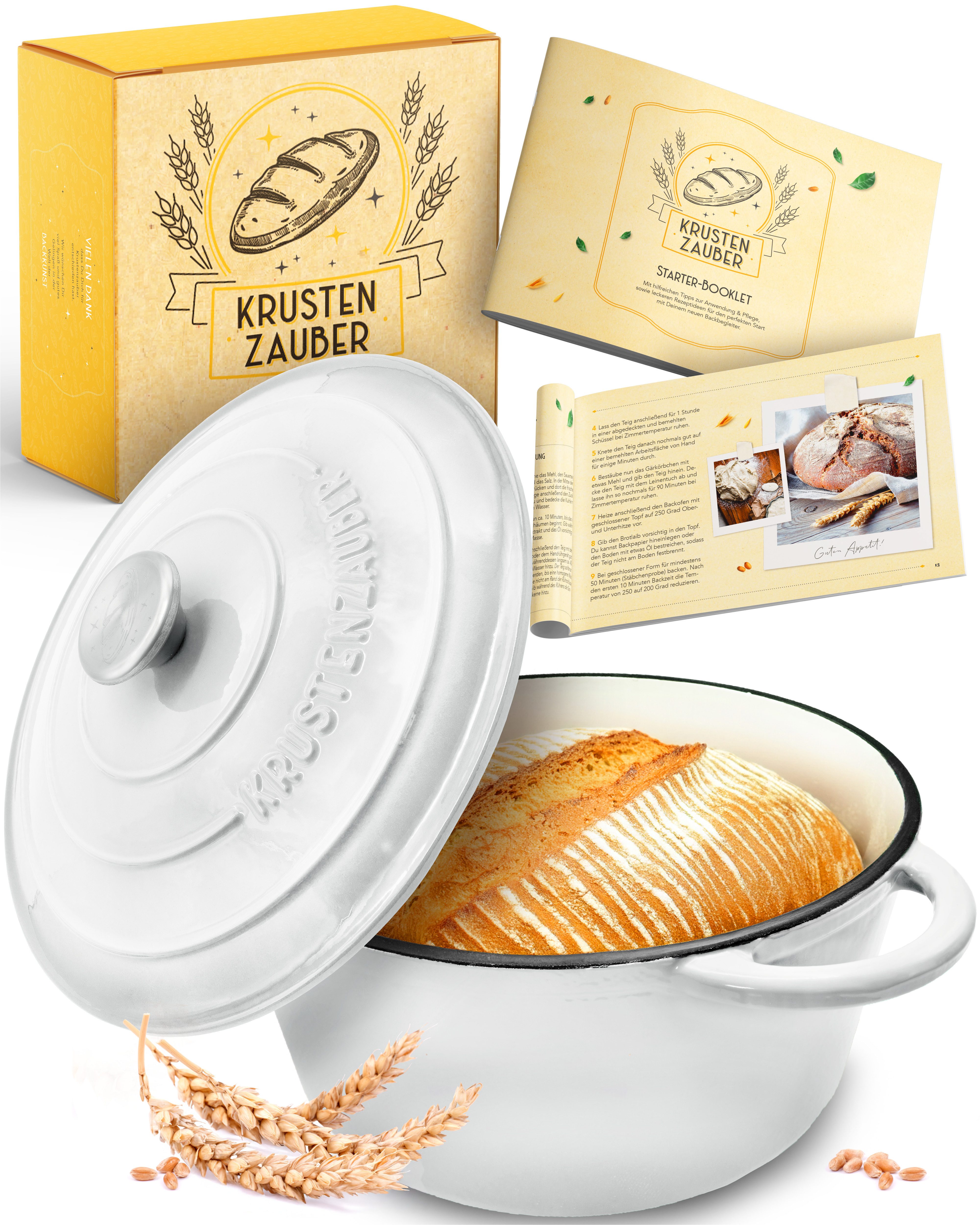 Krustenzauber Kasserolle Gusseisen Topf als Kochtopf, Schmortopf oder Brotbackform