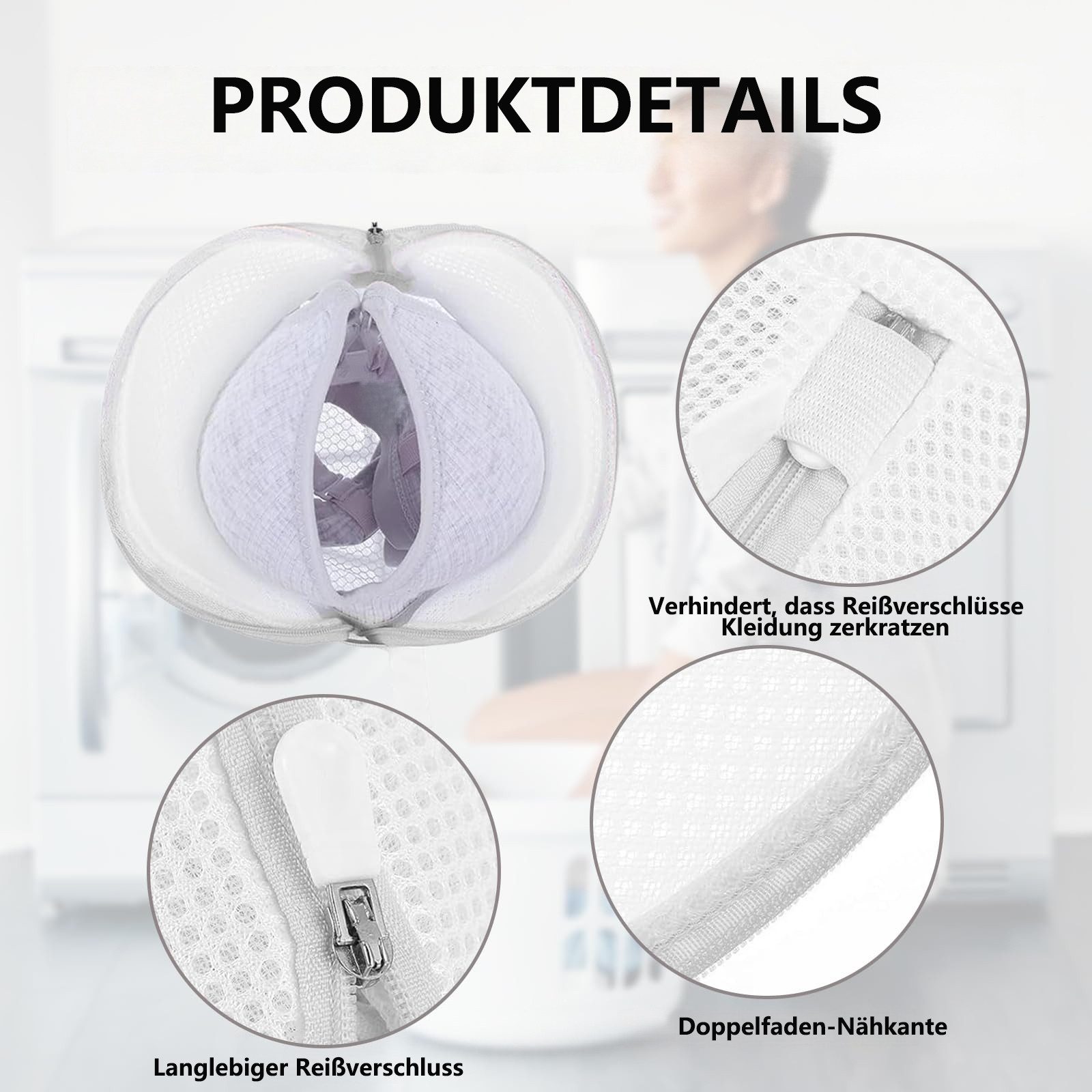 FOUORTUNATE-BEE Wäschenetz 4 Stück Wäschenetz BH, BH Wäschenetz für Waschmaschine,(Wäschesäckchen für Unterwäsche und Socken, Halbkreisform, 4-St., Schützt Empf – Bild 3 von 5