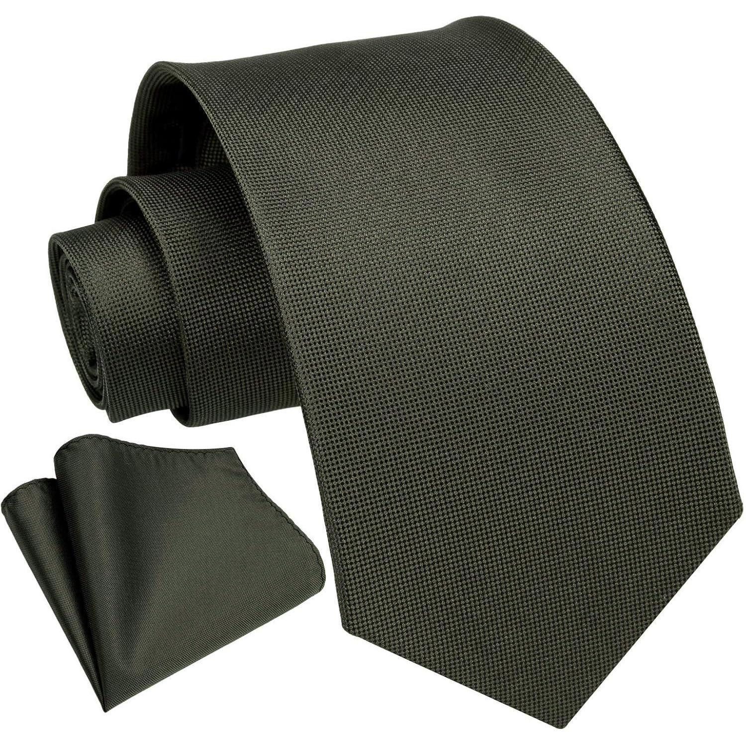 LuxusKollektion Krawatte Krawatte Herren Einstecktuch Set Hochzeit Business Olivgrün – Bild 2 von 5