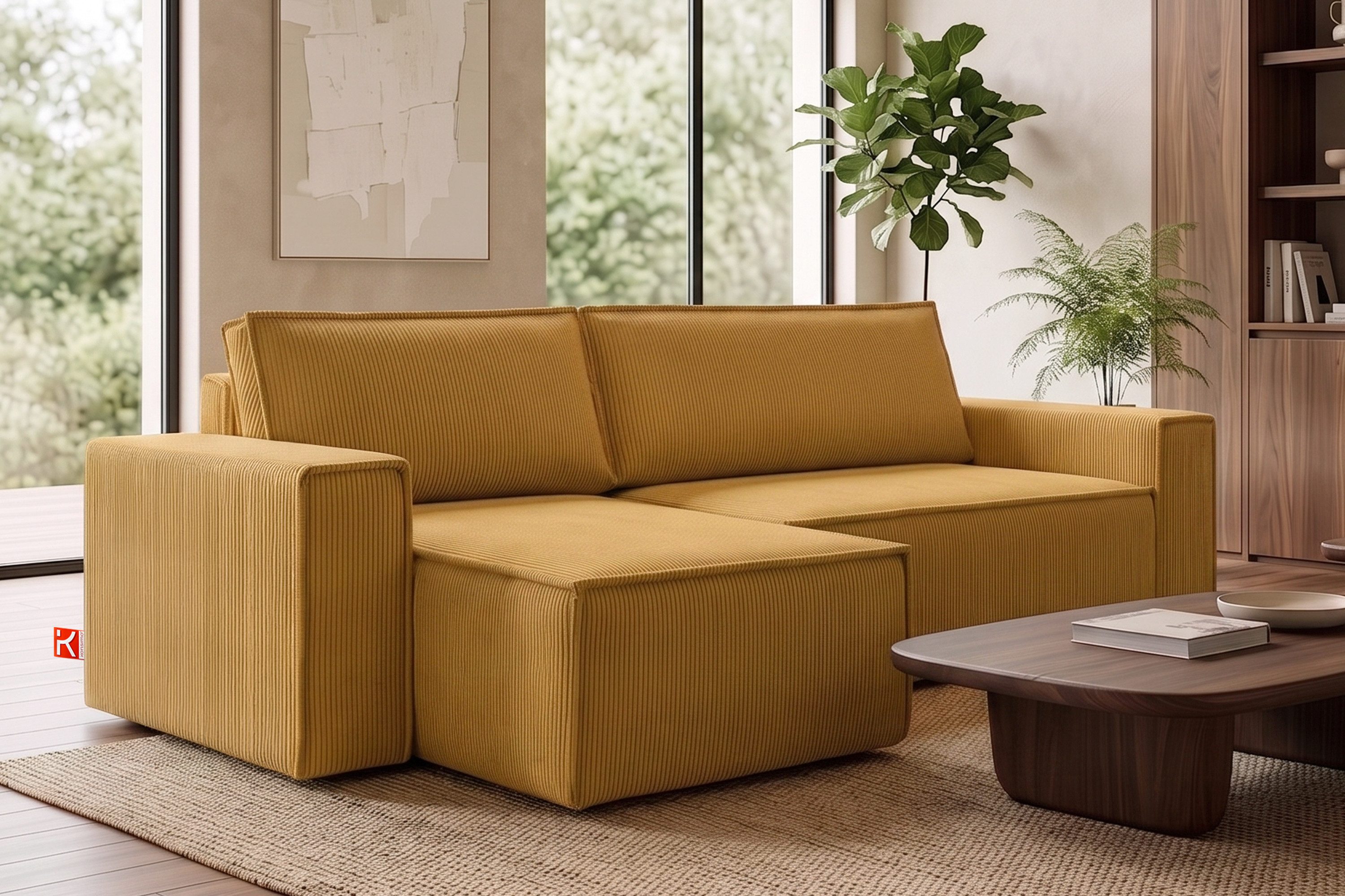 KONSIMO® Ecksofa NAPI L-Form, links oder rechts montierbar, hergestellt in der EU, Eckcouch mit Schlaffunktion und Bettkasten, Hochwertige Wellenfedern