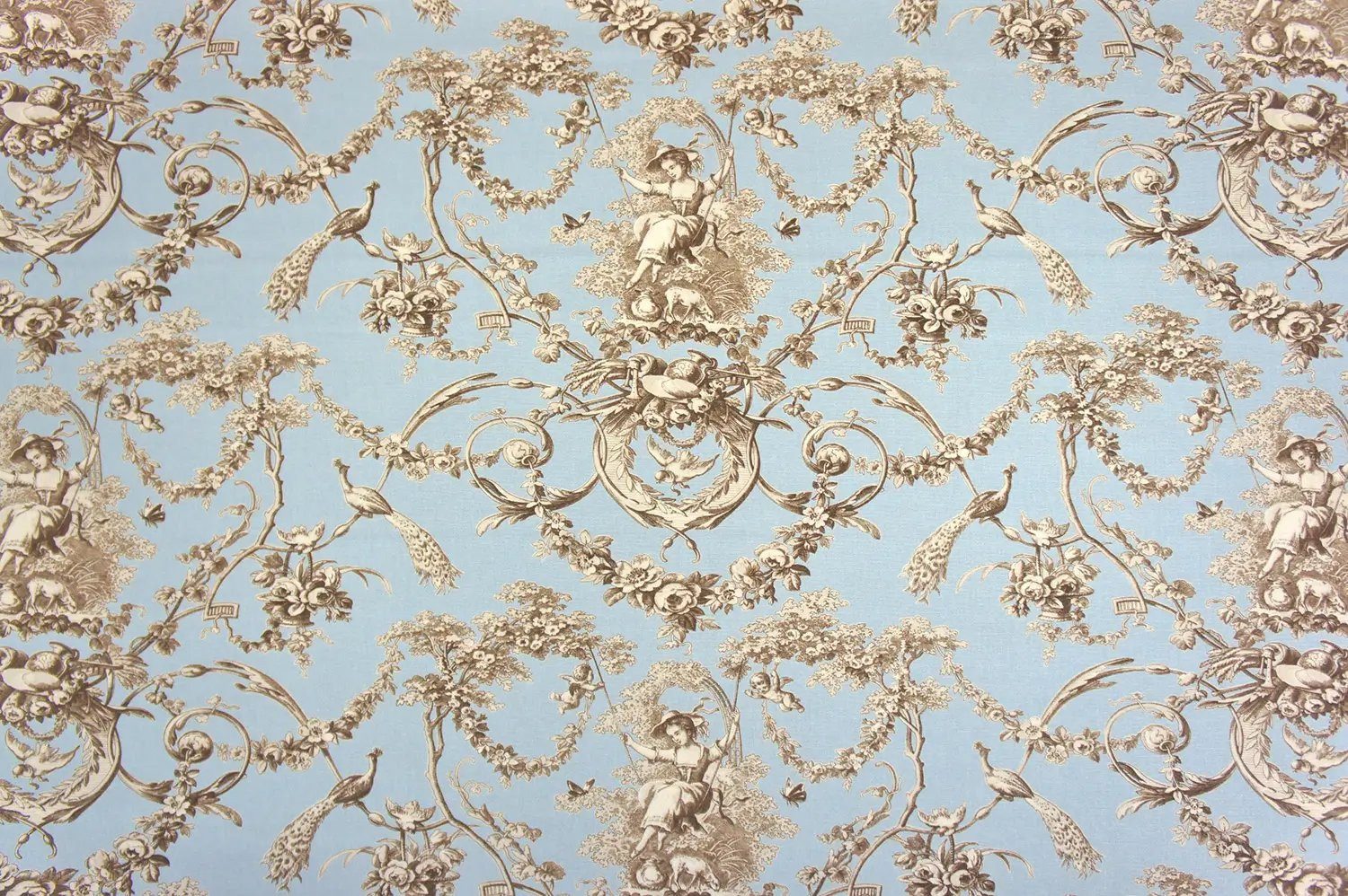 Stofferia Stoff Dekostoff Baumwolle Toile de Jouy Ludivine Hellblau, Meterware