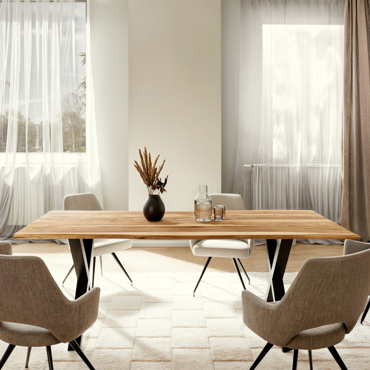 Liadomo Baumkantentisch Sammy, Esstisch, Esszimmertisch, Massivholztisch, Platte mit natürlicher Baumkante, wählbare Größen und Metallgestelle