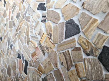 Mosani Mosaikfliesen Mosaik Bruch Fossiles Polygonal Mosaikmatte Wood Holzoptik