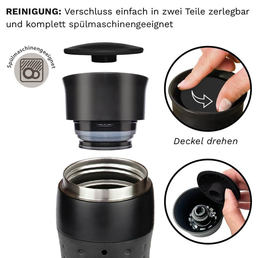 Reinigung Creano abnehmbare Thermoflasche Travel Design für Öffnung 420ml, Mug einache