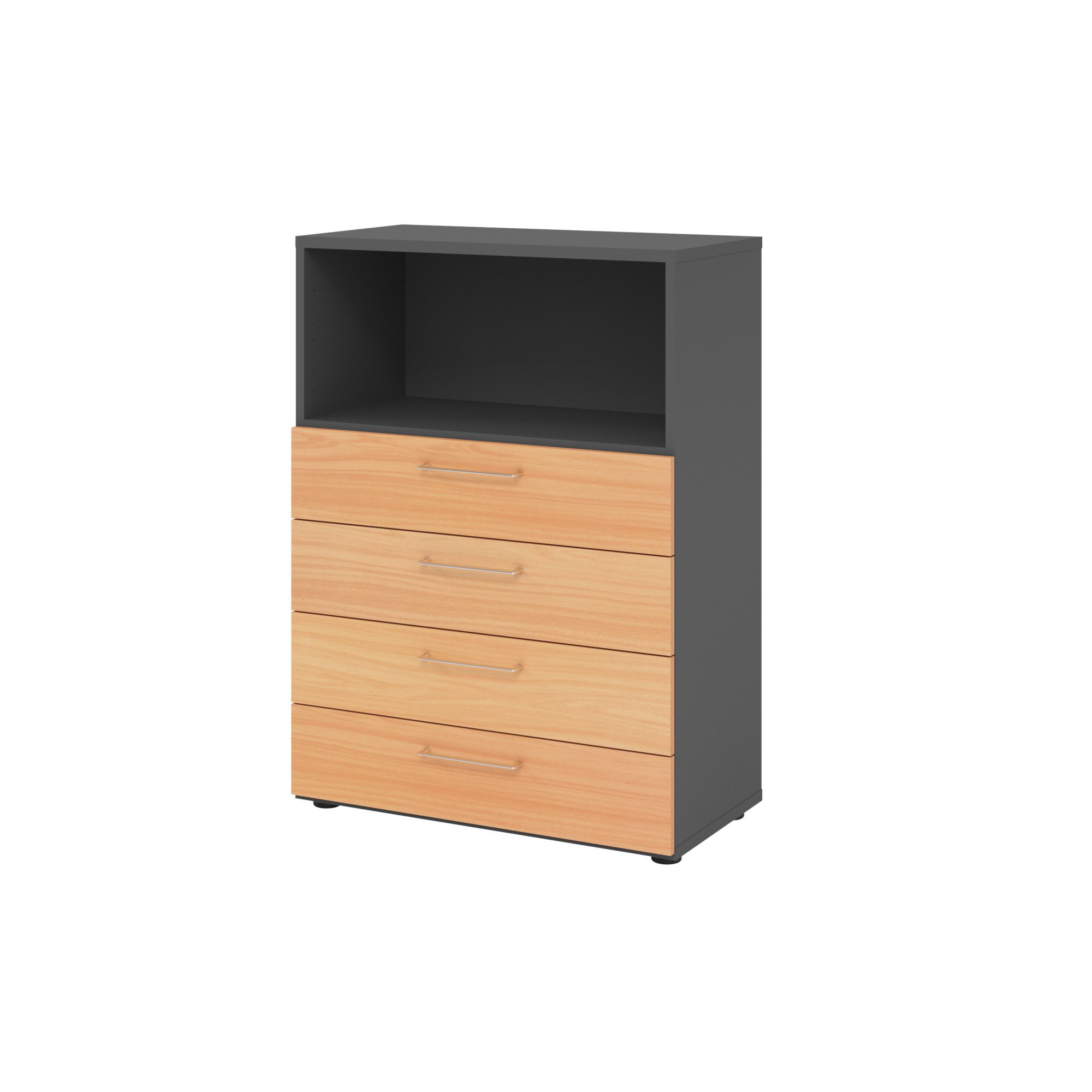 Aktenschrank Regal 3OH 4 Schübe graphit/Buche