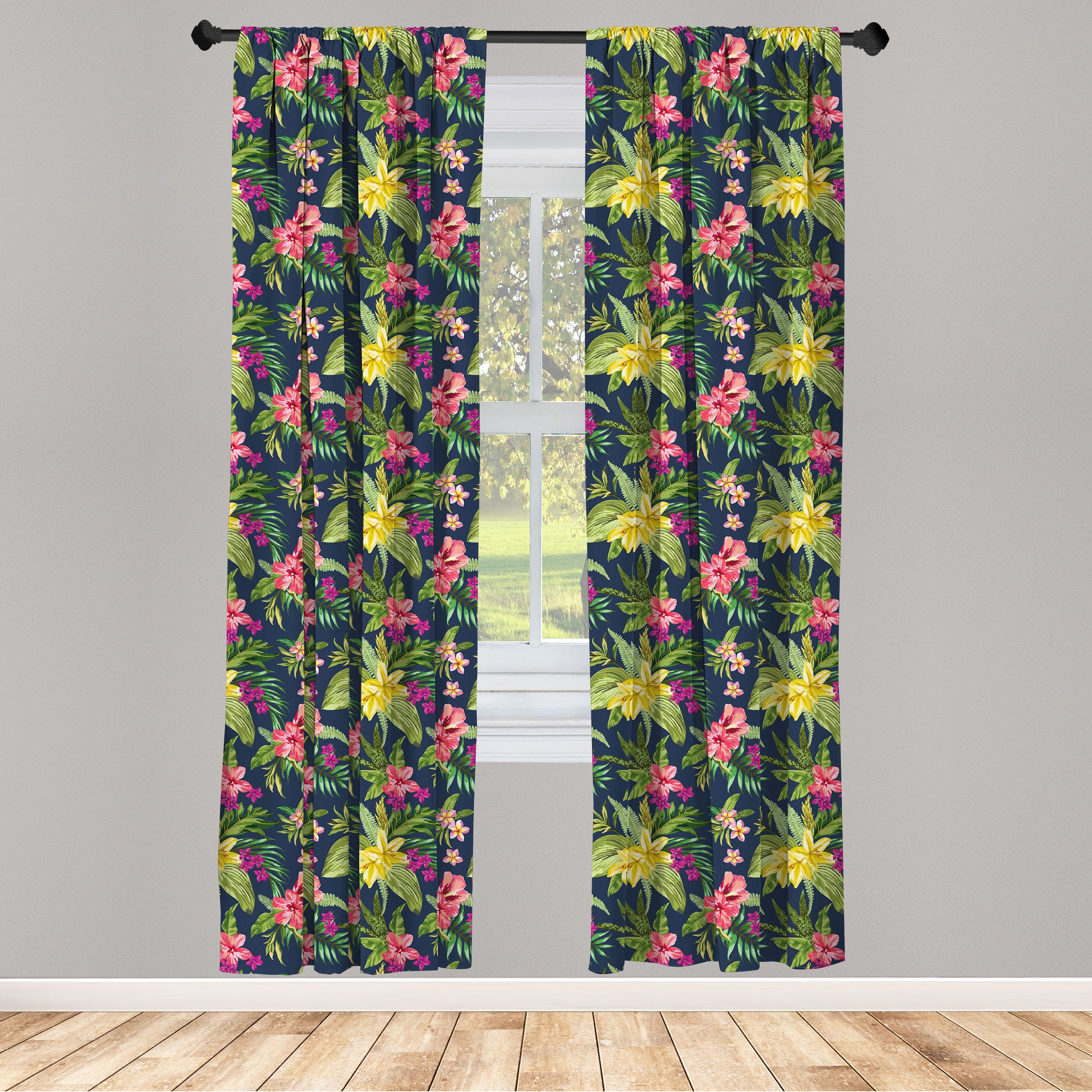 Gardine Vorhang für Wohnzimmer Schlafzimmer Dekor, Abakuhaus, Microfaser, Luau Floral Blooming Jungle | Fertiggardinen
