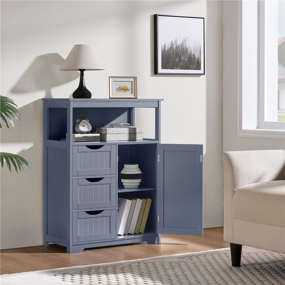 Yaheetech Badkommode Badezimmerschrank, Badschrank mit 3 Schubladen & 1 Schrank mit verstellbarem Regalbrett